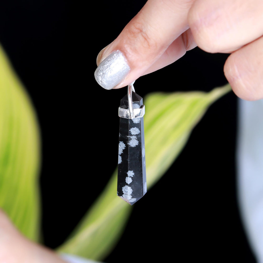 Genuine Snowflake Obsidian Pendant in Solid Silver For Balanced Mind