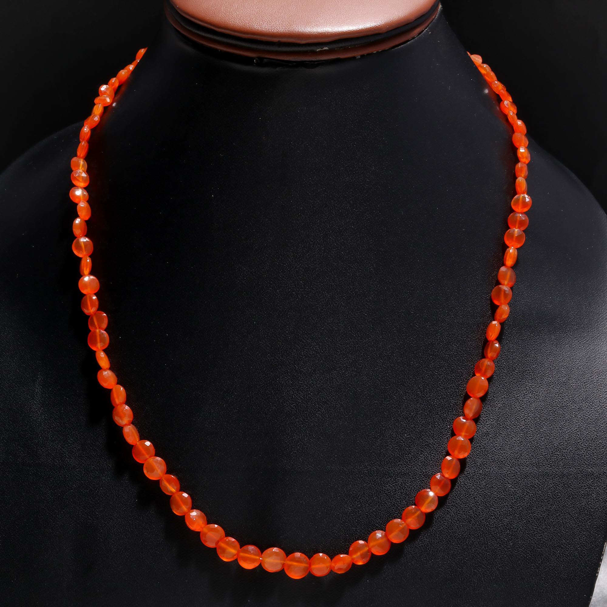 Faceted Carnelian Gemstone Beaded Necklace | Vibrant Orange Choker in 925 Silver