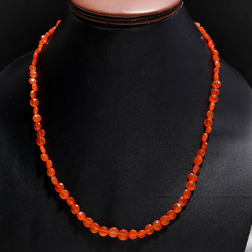 Faceted Carnelian Gemstone Beaded Necklace | Vibrant Orange Choker in 925 Silver