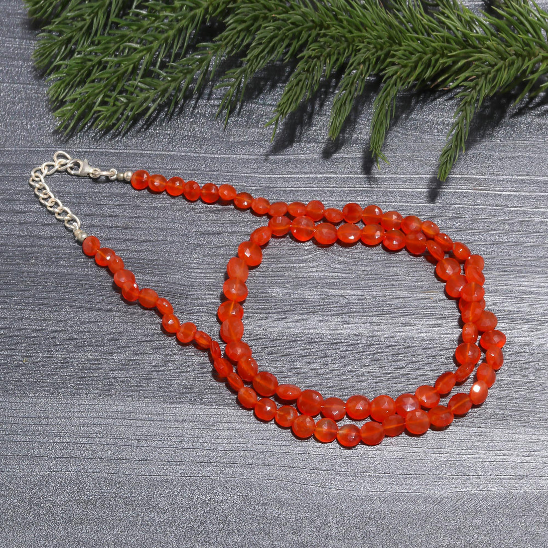 Faceted Carnelian Gemstone Beaded Necklace | Vibrant Orange Choker in 925 Silver