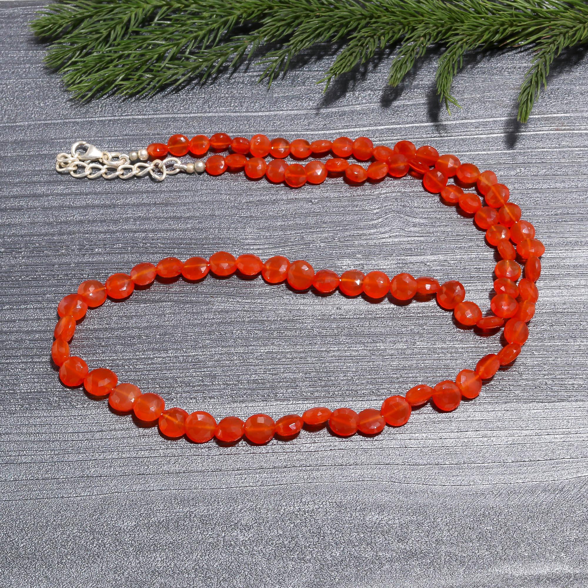 Faceted Carnelian Gemstone Beaded Necklace | Vibrant Orange Choker in 925 Silver