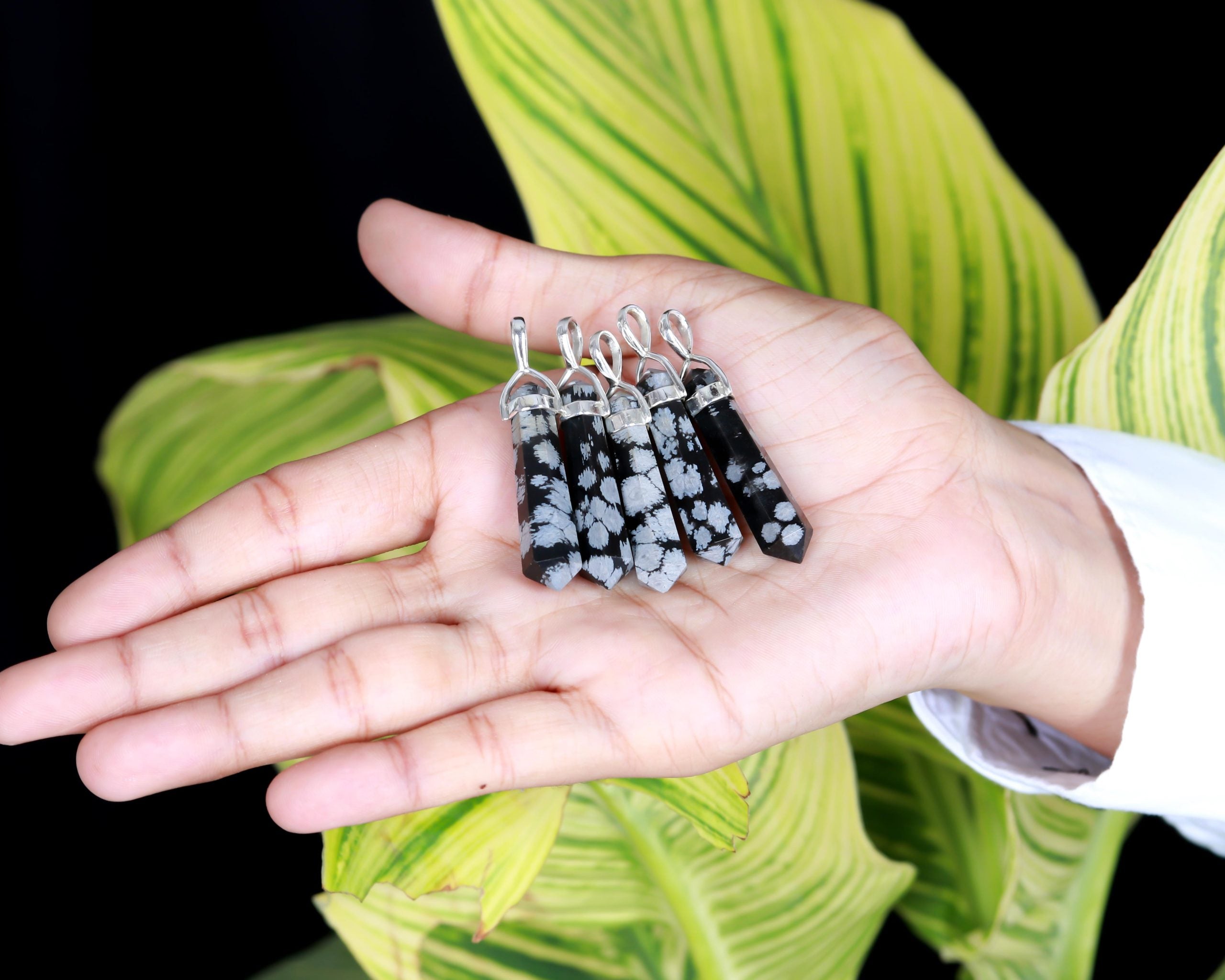 Genuine Snowflake Obsidian Pendant in Solid Silver For Balanced Mind