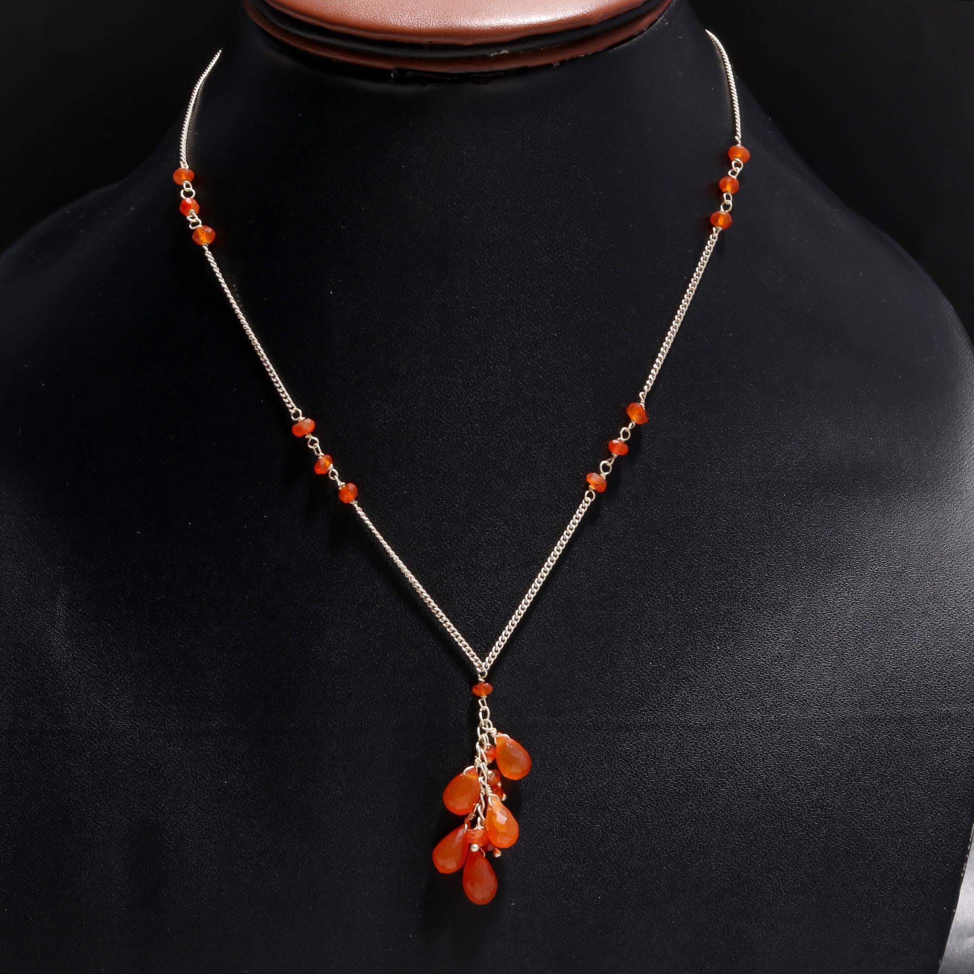 Delicate Carnelian Y-Drop Necklace | 925 Sterling Silver Lariat Dangle