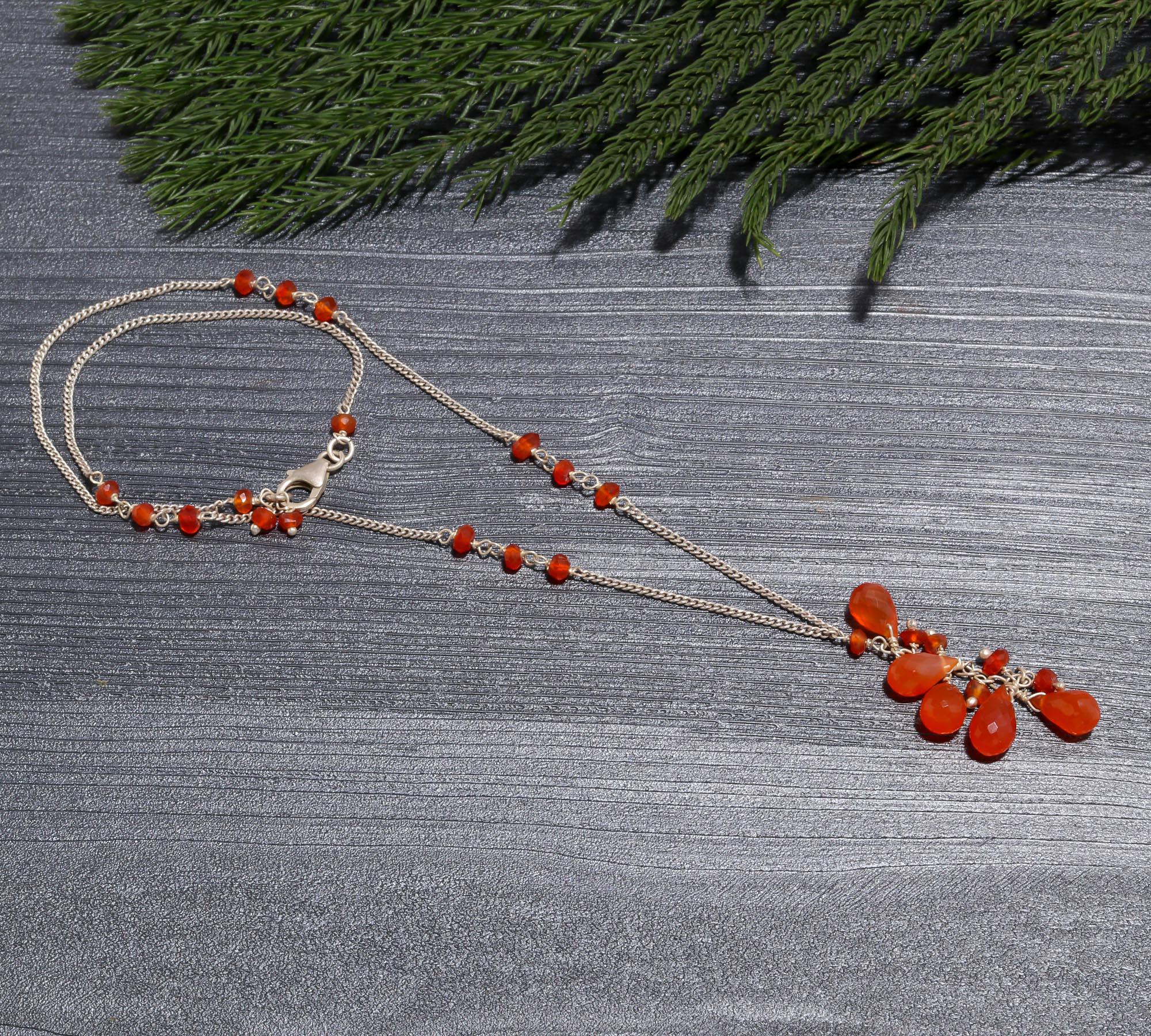 Delicate Carnelian Y-Drop Necklace | 925 Sterling Silver Lariat Dangle