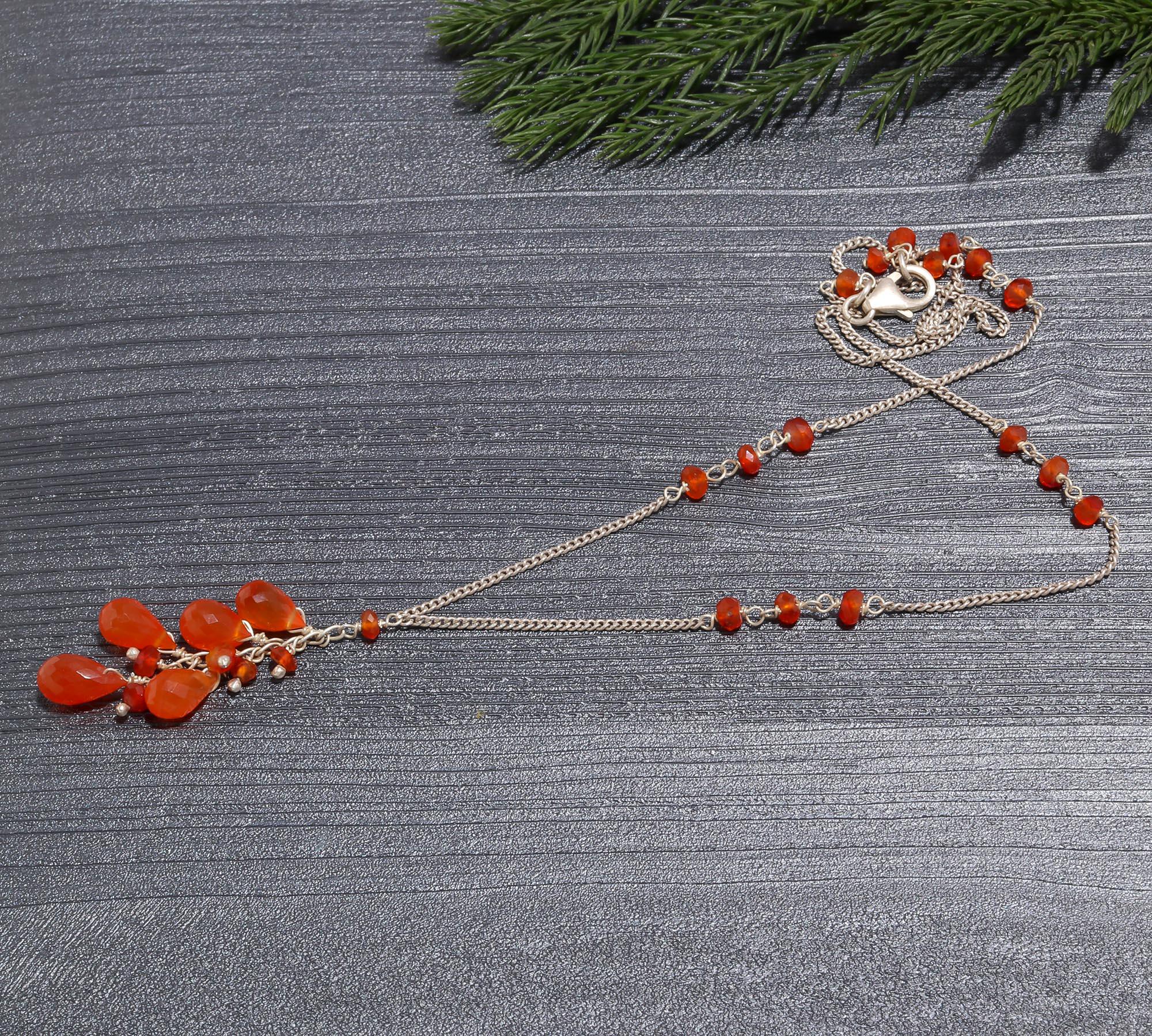 Delicate Carnelian Y-Drop Necklace | 925 Sterling Silver Lariat Dangle