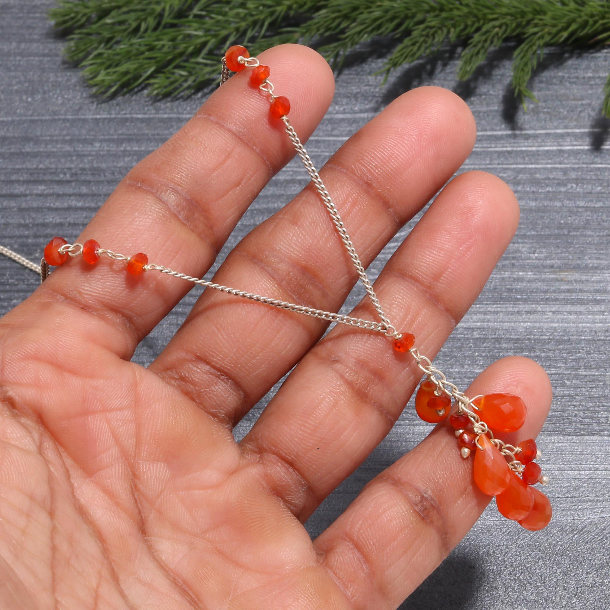 Delicate Carnelian Y-Drop Necklace | 925 Sterling Silver Lariat Dangle