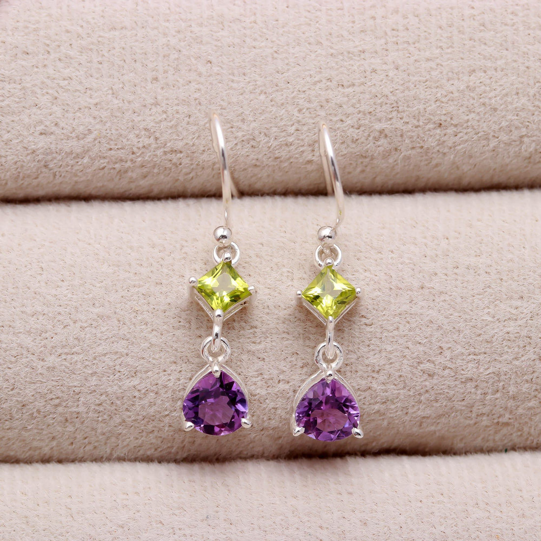 Garden Harmony: Peridot & Amethyst Sterling Silver Earrings