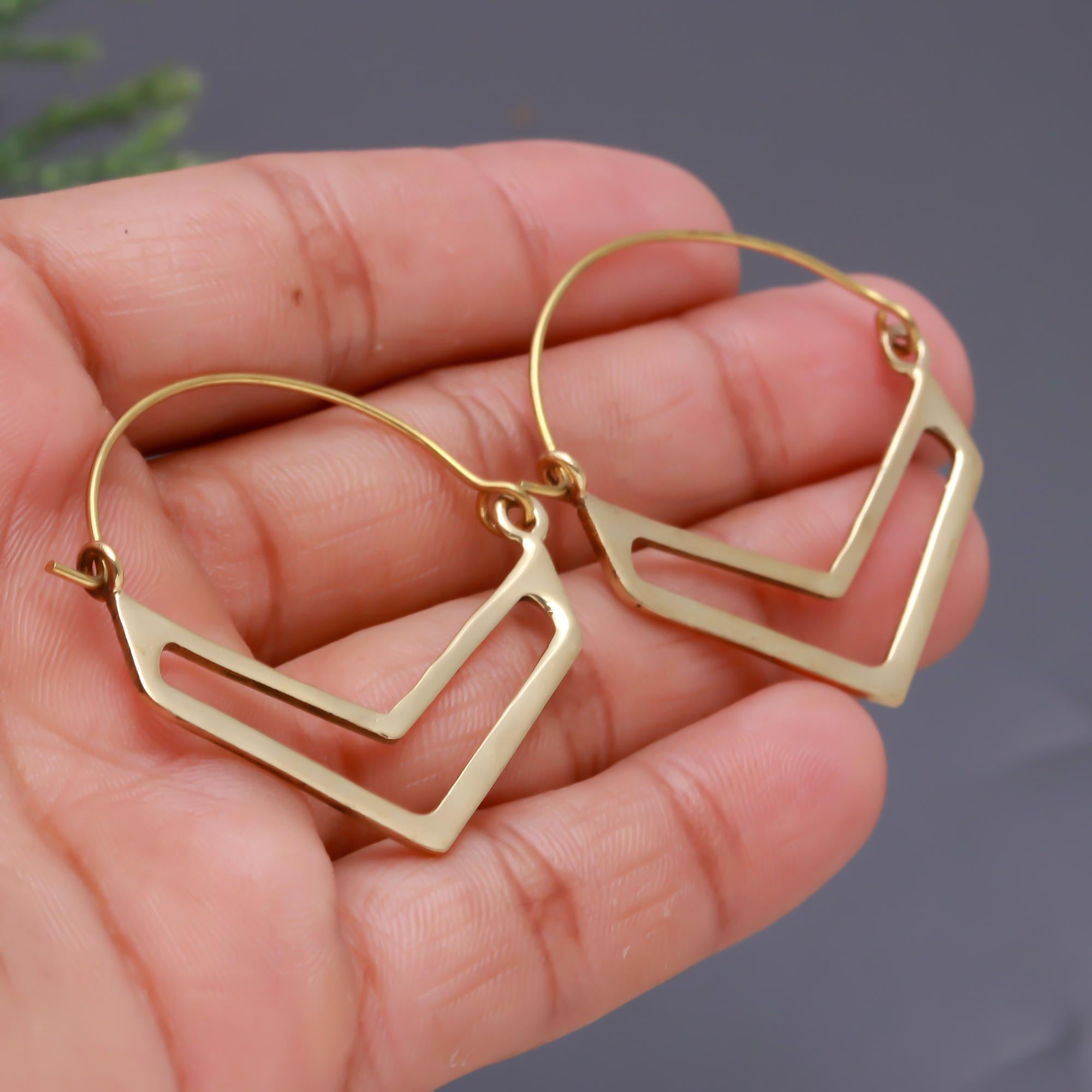 Contemporary Brass Chevron Hoop Earrings