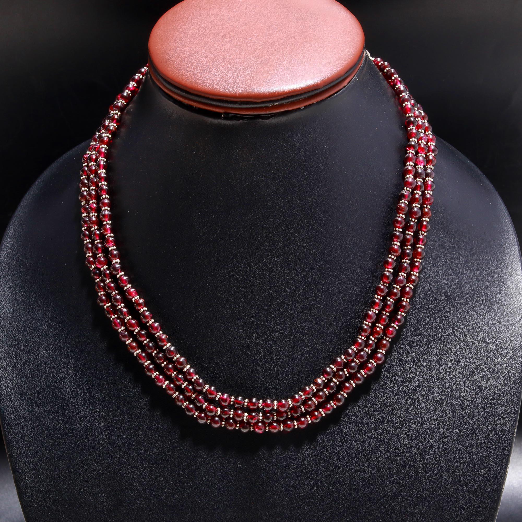 Garnet and Silver Multi-Layer Necklace for Women