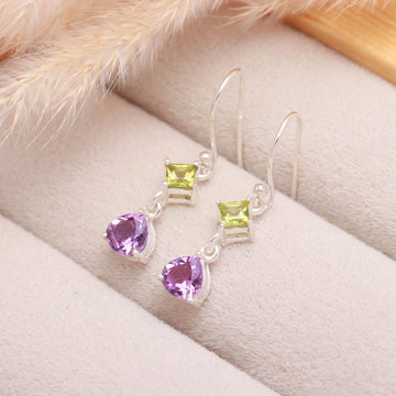 Garden Harmony: Peridot & Amethyst Sterling Silver Earrings