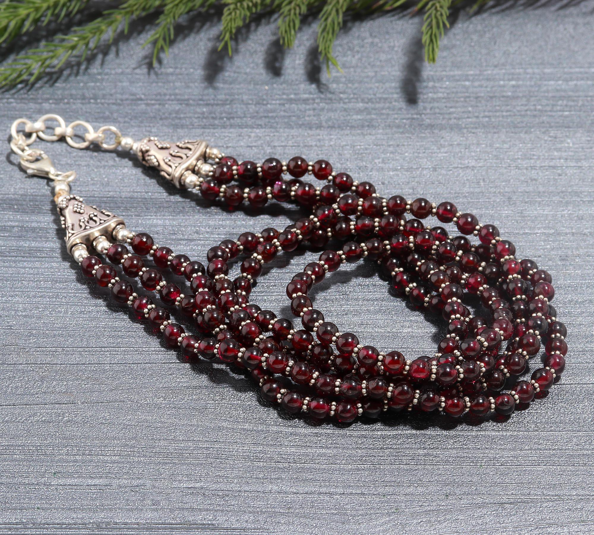 Garnet and Silver Multi-Layer Necklace for Women