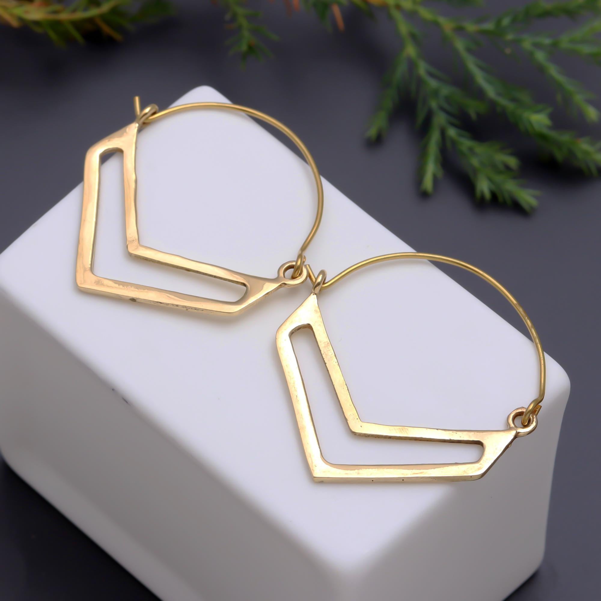 Contemporary Brass Chevron Hoop Earrings