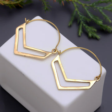 Contemporary Brass Chevron Hoop Earrings