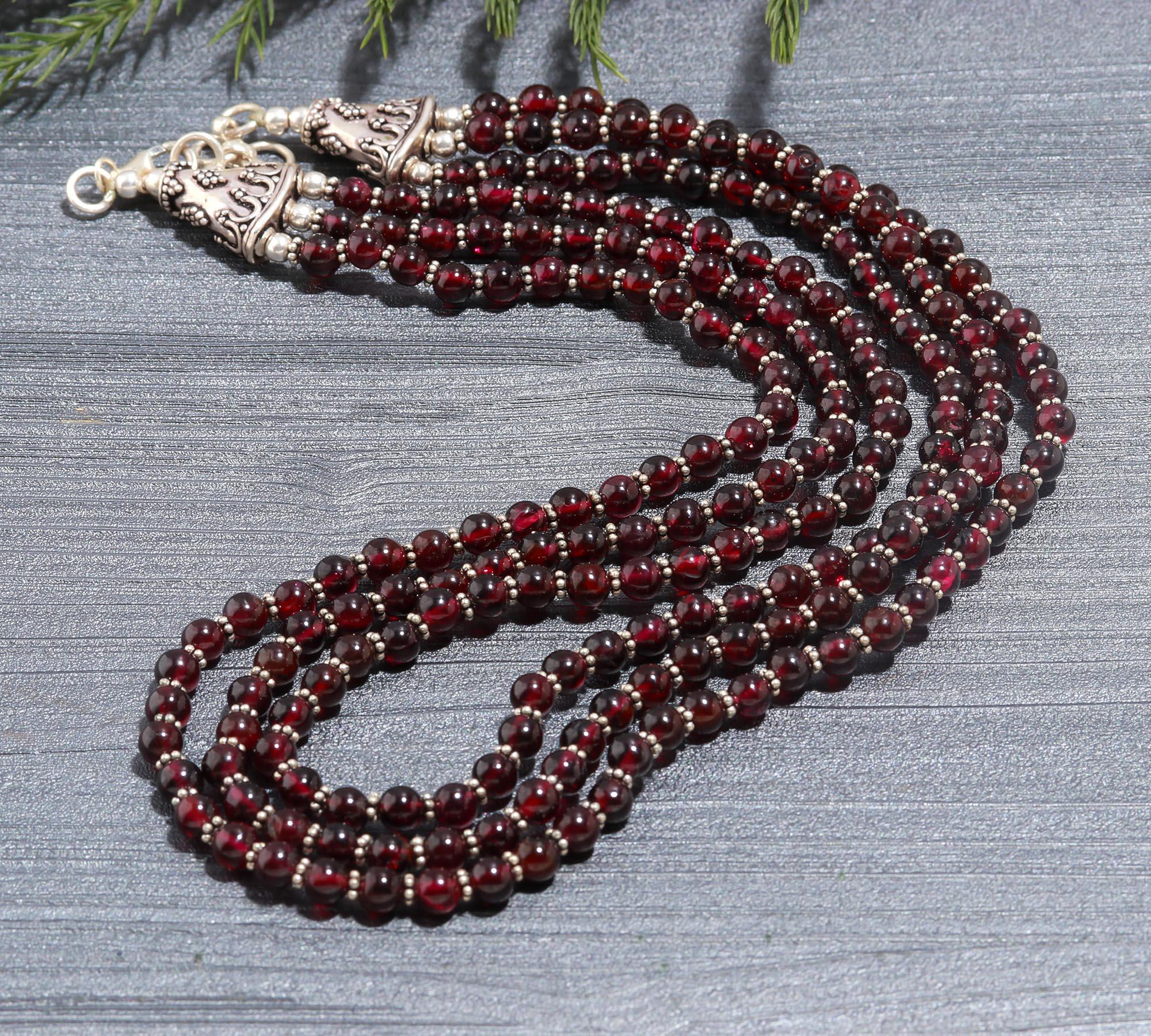 Garnet and Silver Multi-Layer Necklace for Women