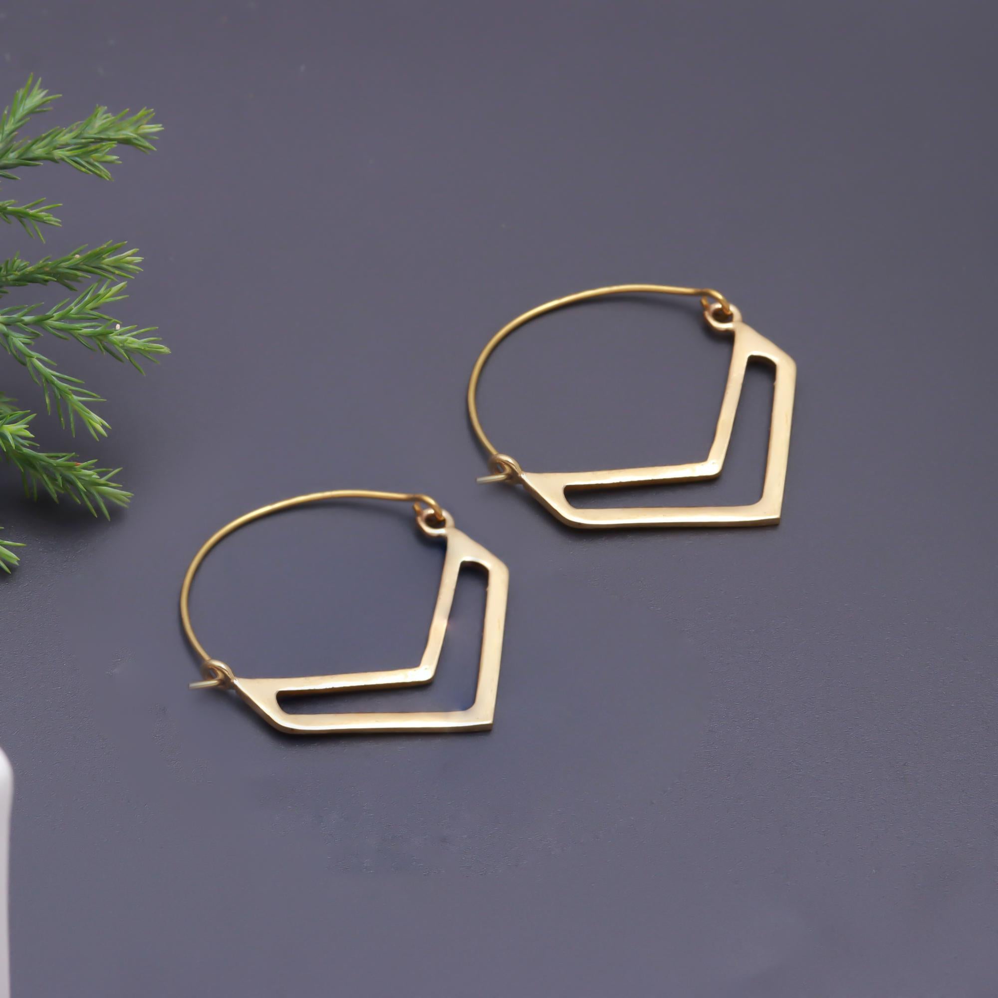 Contemporary Brass Chevron Hoop Earrings