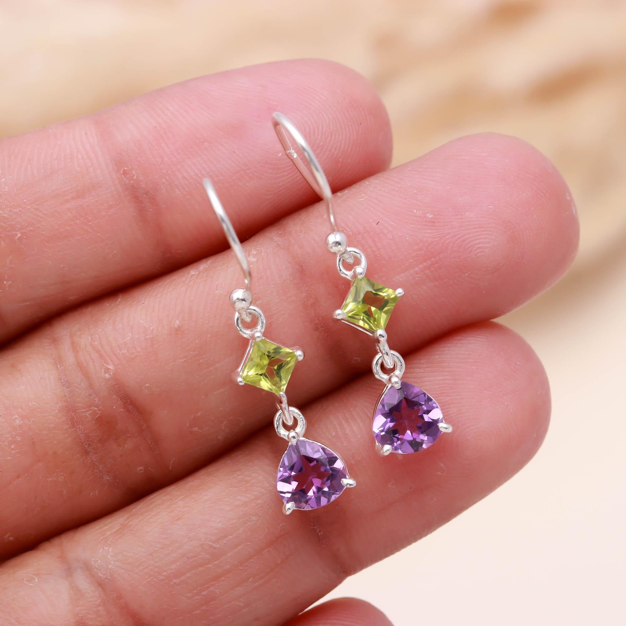 Garden Harmony: Peridot & Amethyst Sterling Silver Earrings