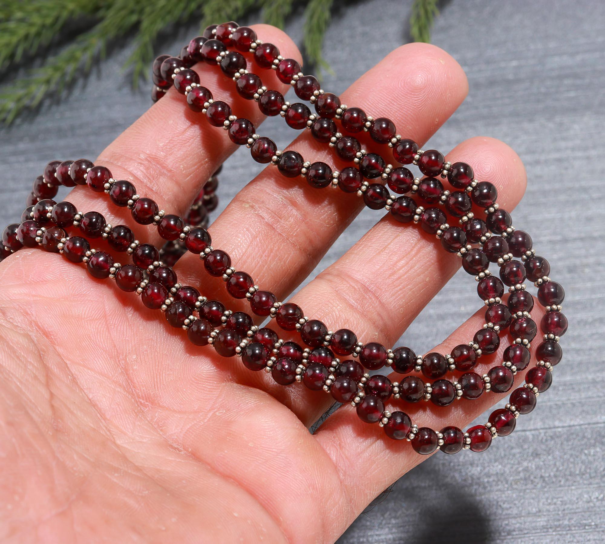 Garnet and Silver Multi-Layer Necklace for Women