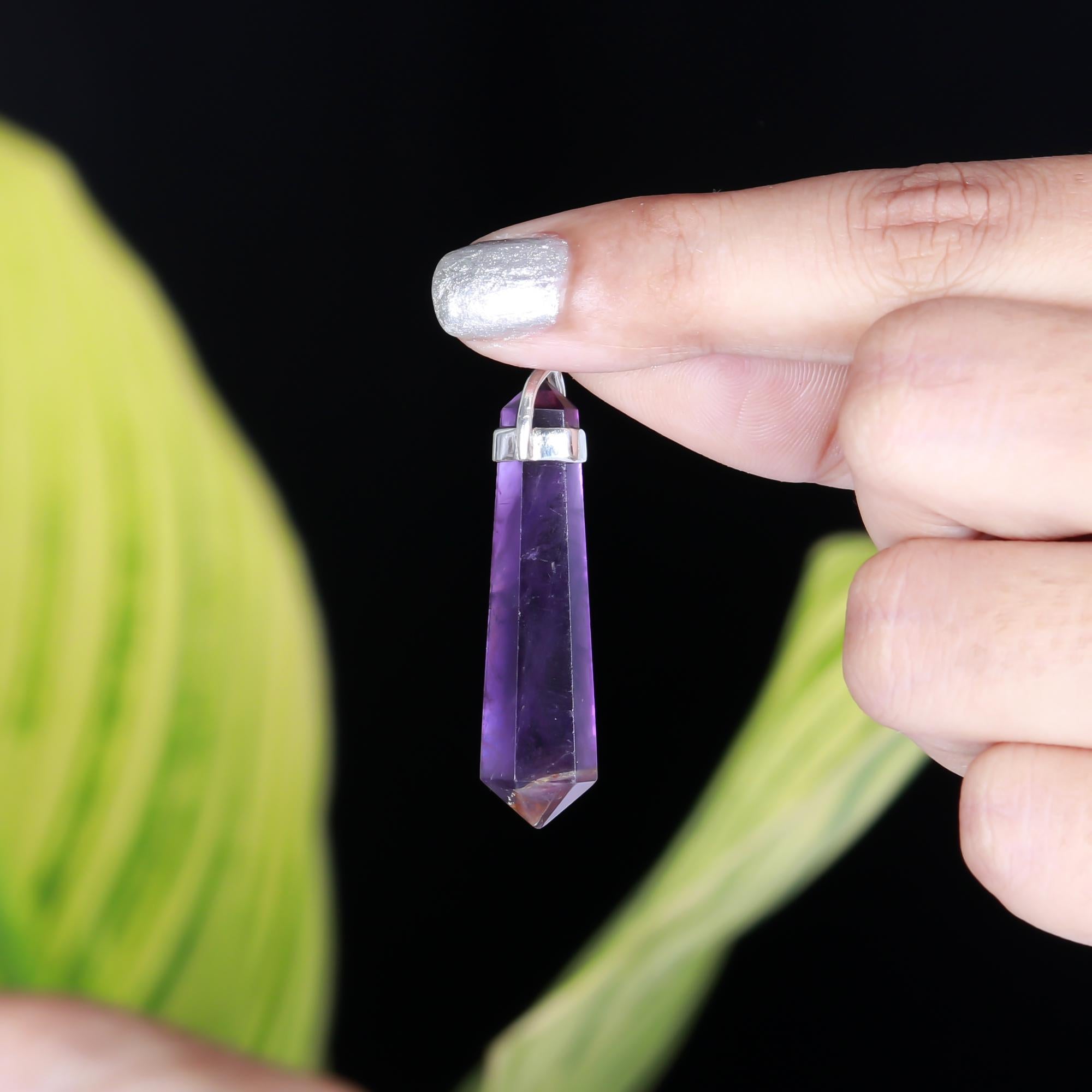 Genuine Amethyst Pendant in Solid Silver For Spiritual Growth and Emotional Healing