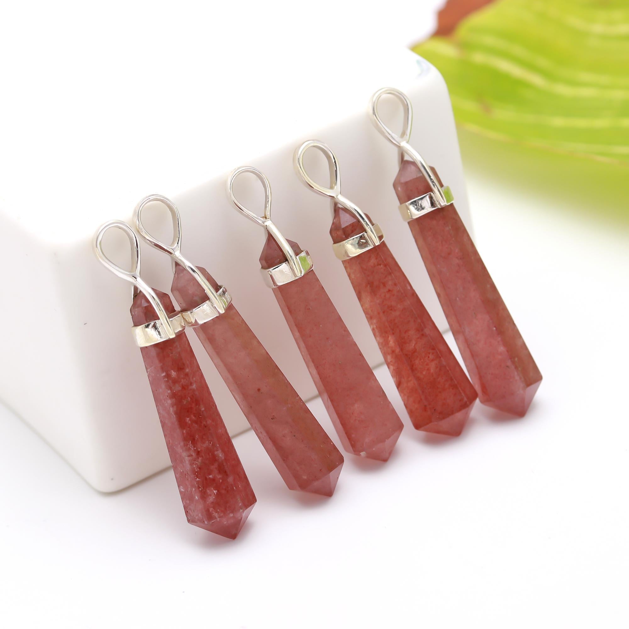 Genuine Strawberry Quartz Pendant in Solid Silver For Balanced Mind