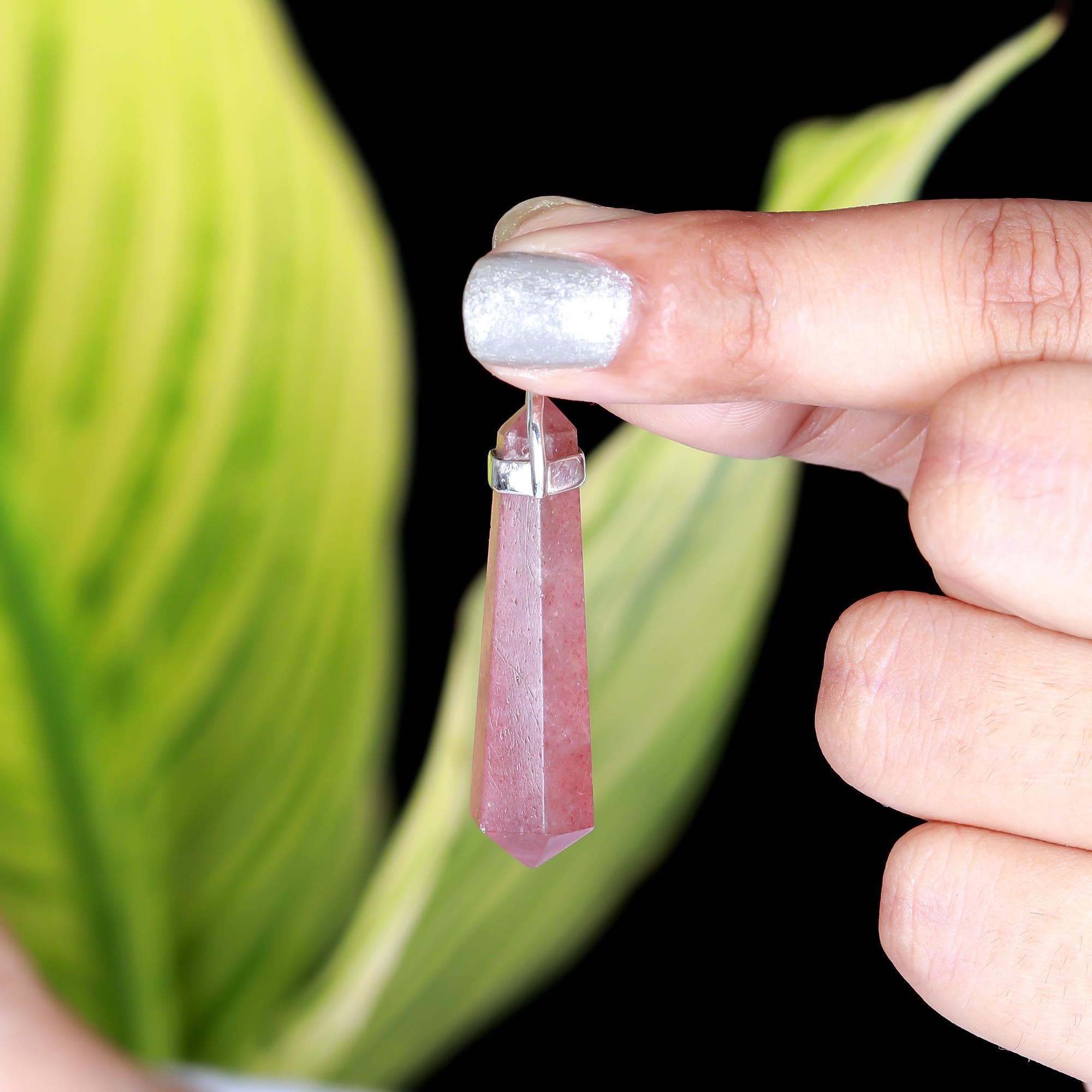 Genuine Strawberry Quartz Pendant in Solid Silver For Balanced Mind