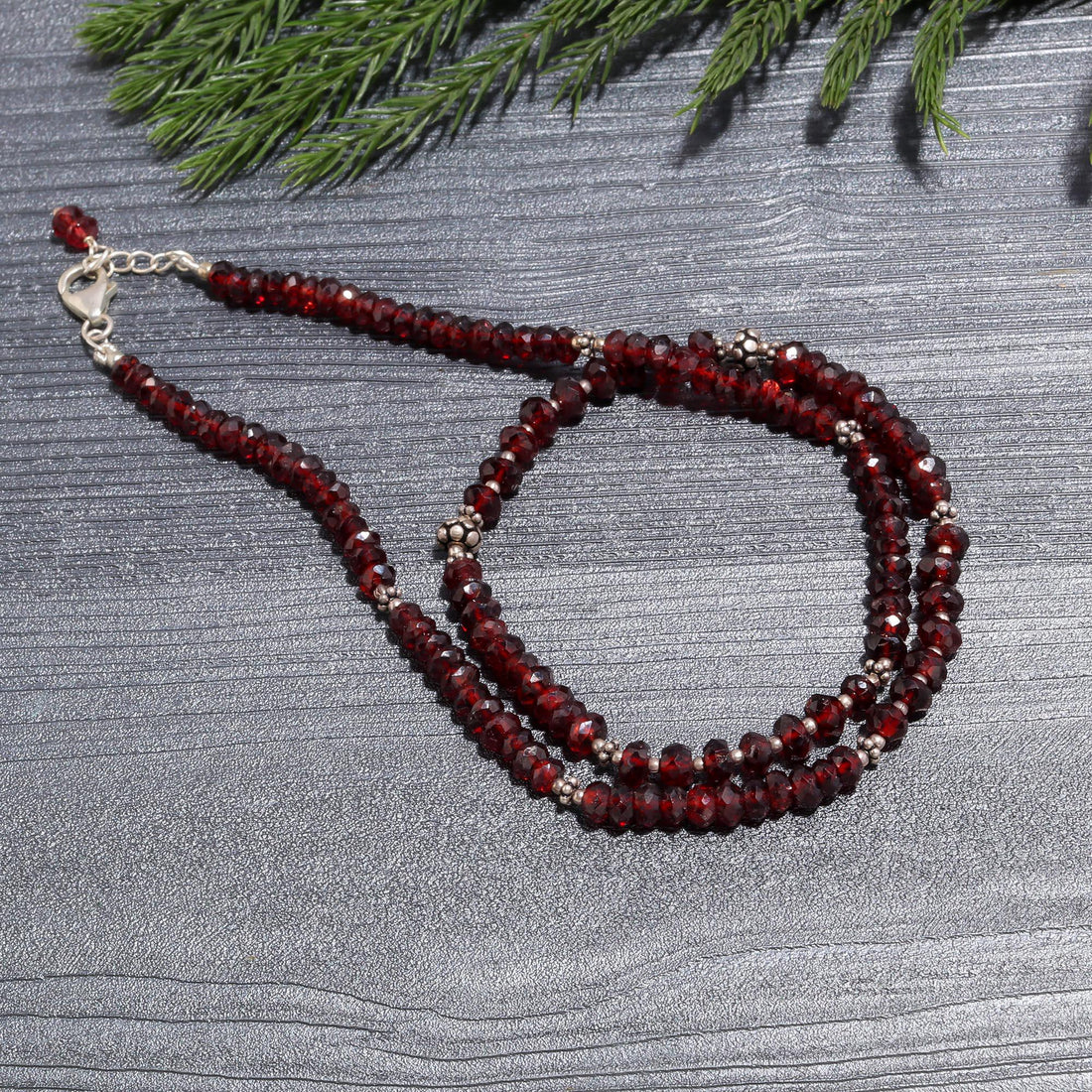 Sparkling Red Garnet & Sterling Silver Beaded Necklace | Dainty Gemstone Choker