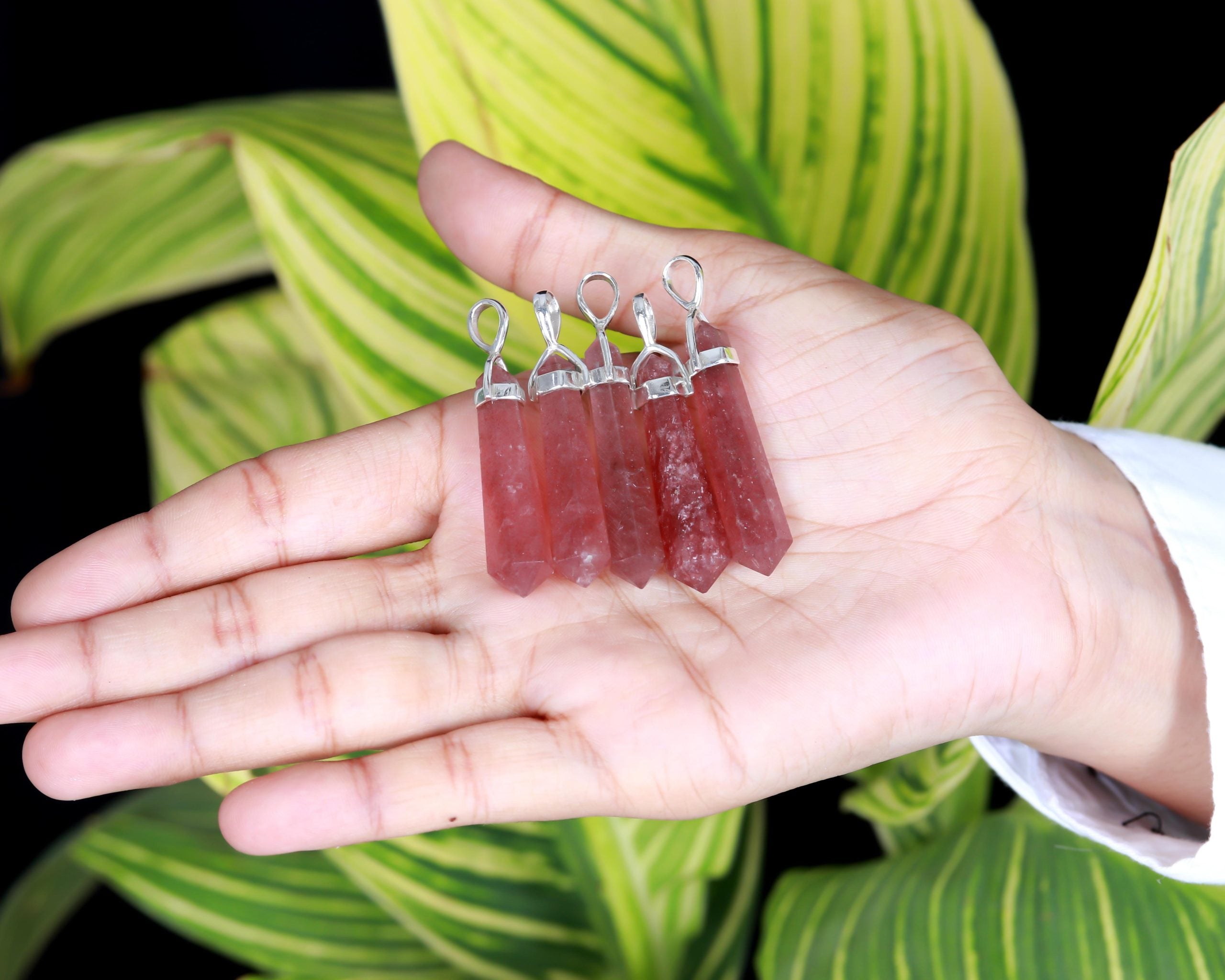 Genuine Strawberry Quartz Pendant in Solid Silver For Balanced Mind