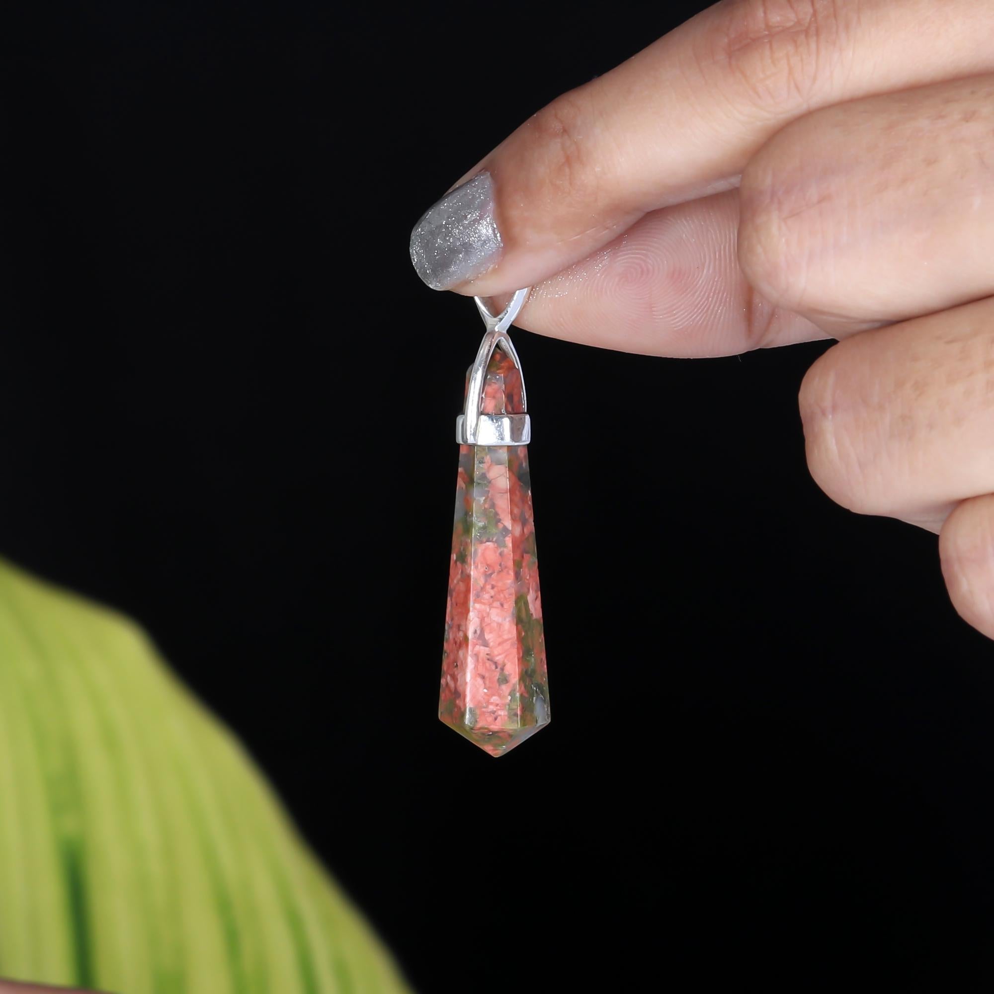 Genuine Unakite Pendant in Solid Silver For Heart Chakra and Stress Relief