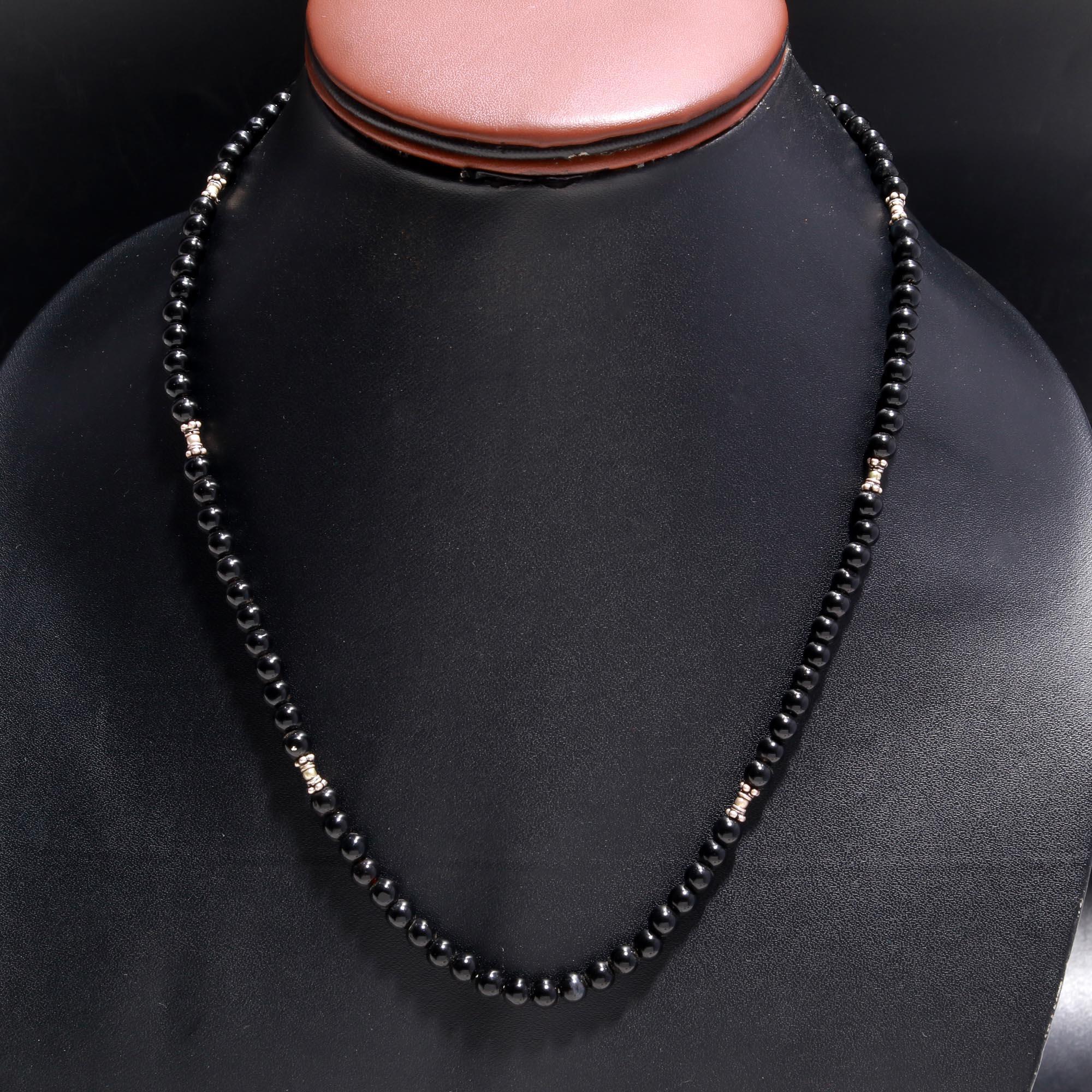 Classic Black Onyx and Silver Beaded Necklace