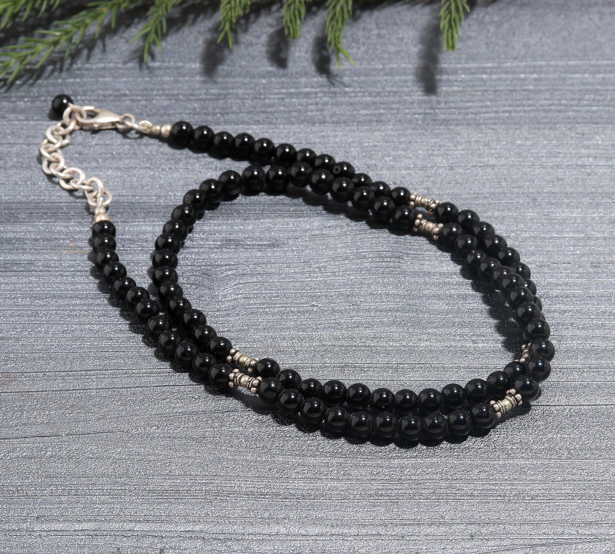 Classic Black Onyx and Silver Beaded Necklace