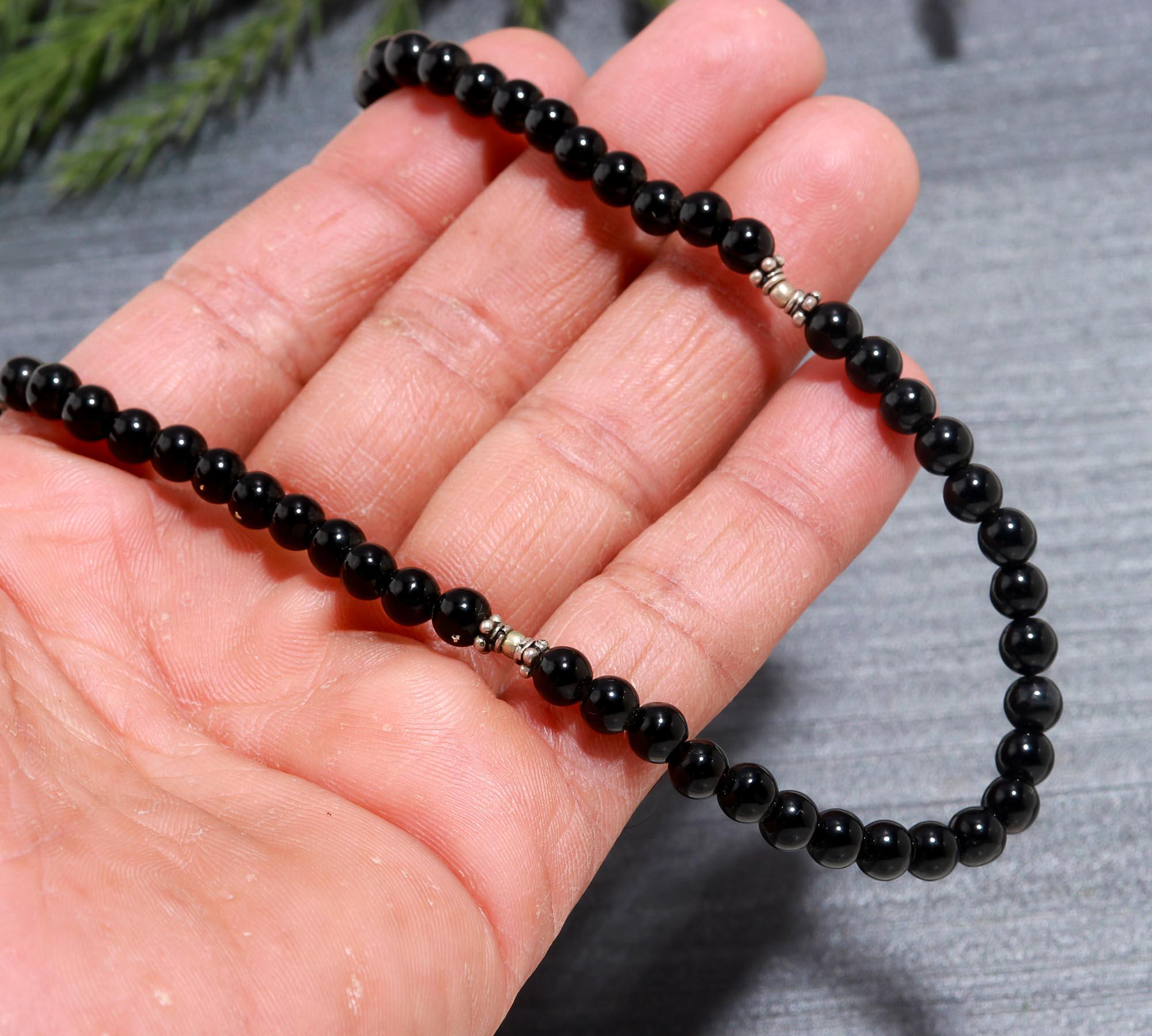 Classic Black Onyx and Silver Beaded Necklace