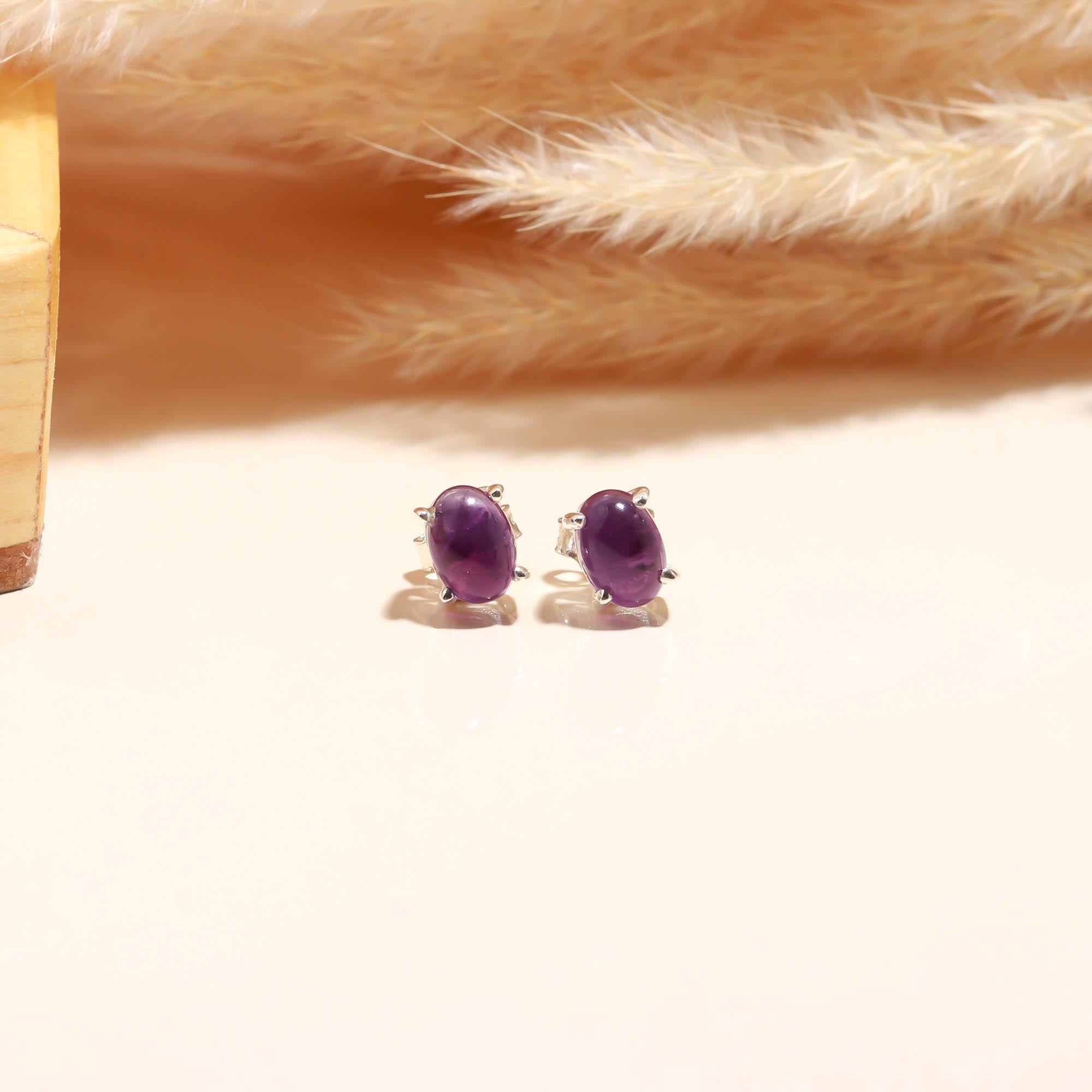 Violet Dreams: Amethyst Silver Stud Earrings