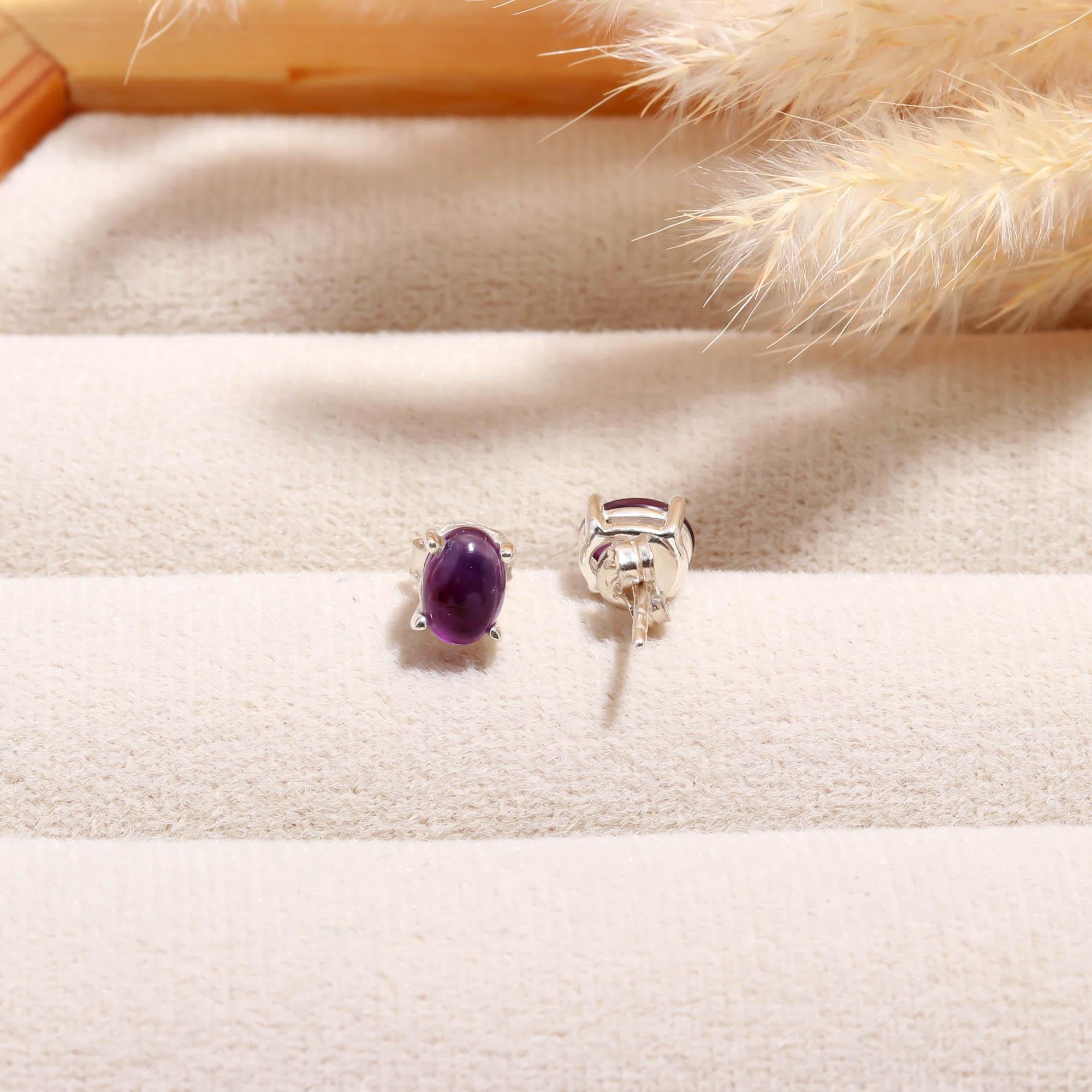 Violet Dreams: Amethyst Silver Stud Earrings