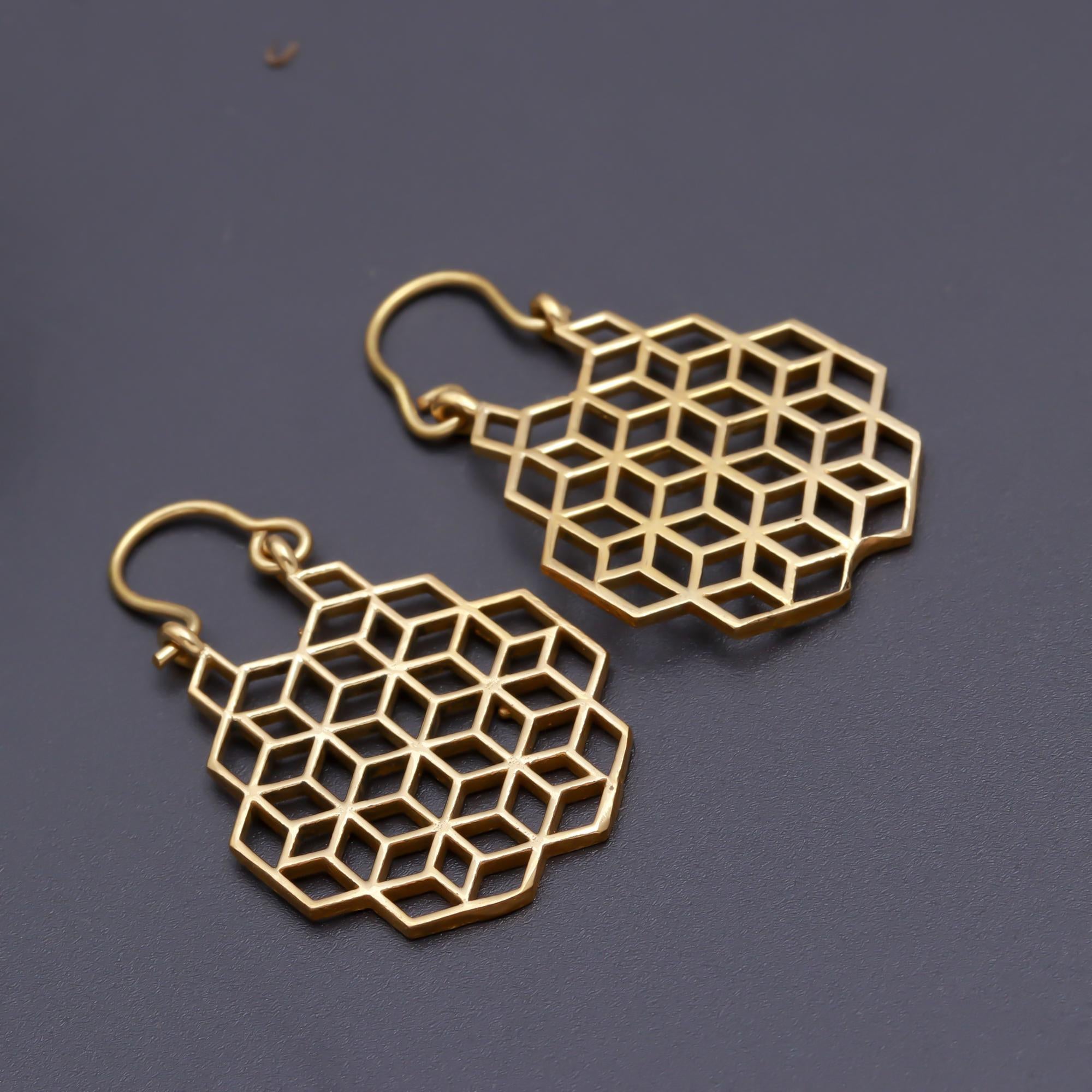 Honey Comb Brass Earrings