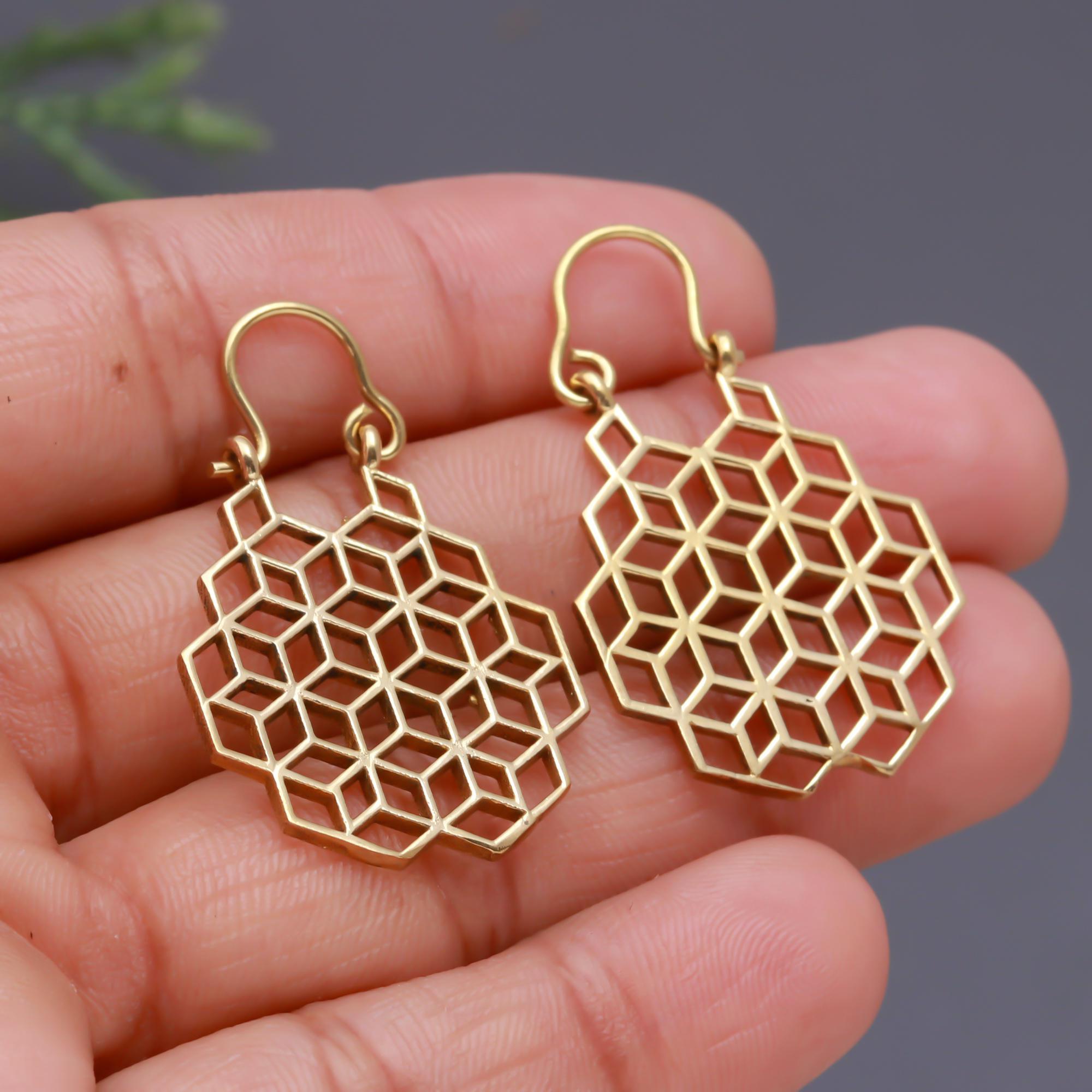 Honey Comb Brass Earrings