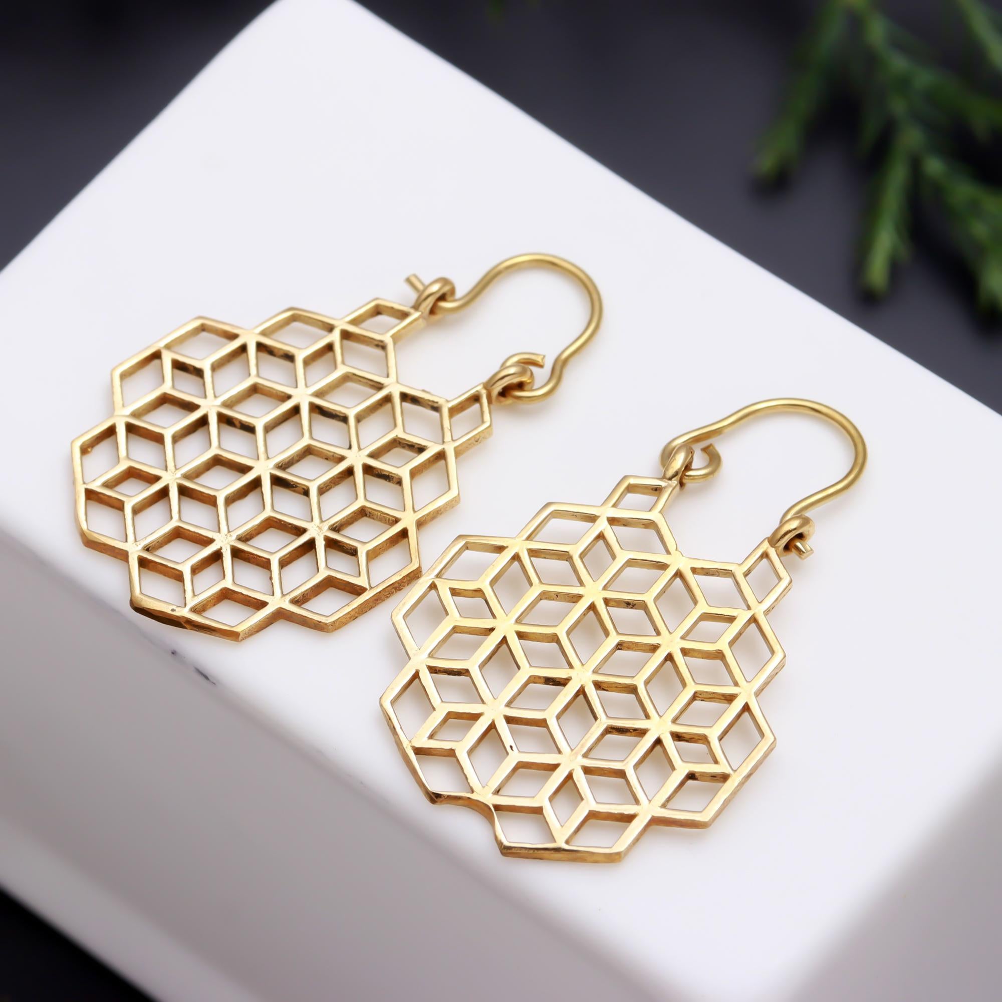 Honey Comb Brass Earrings