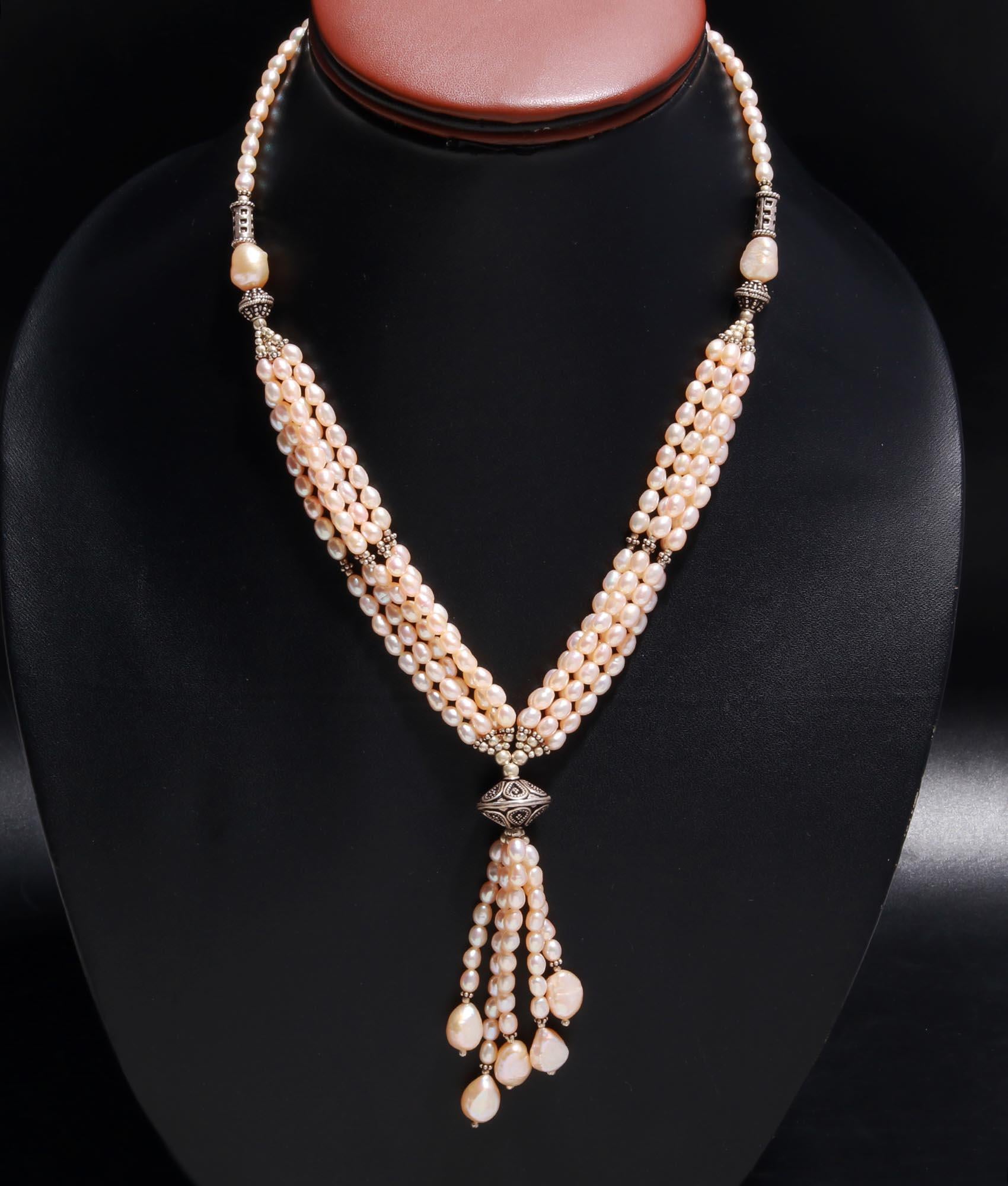 Timeless Freshwater Pearl and Silver Beaded Statement Necklace