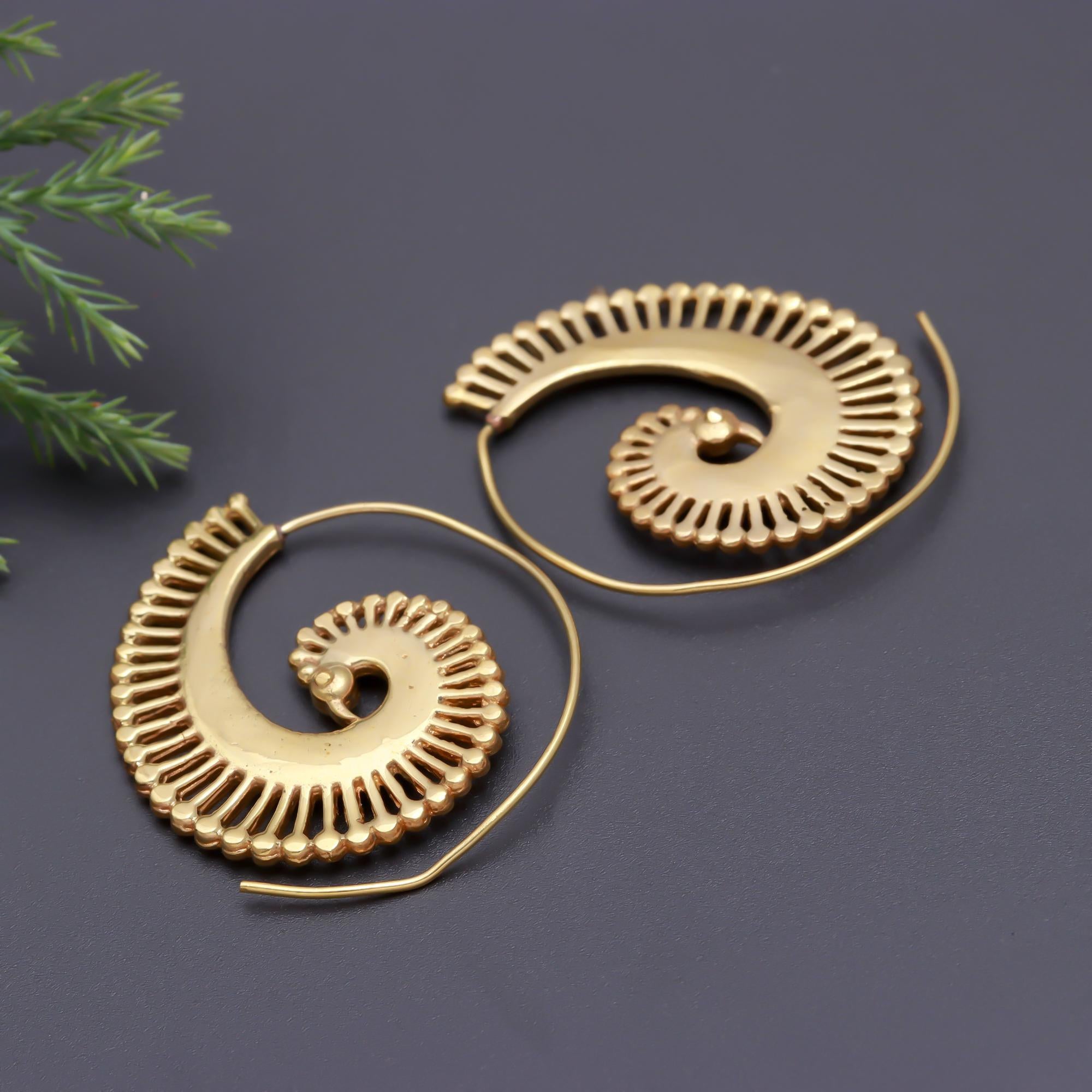 Swirl Peacock Brass Earrings
