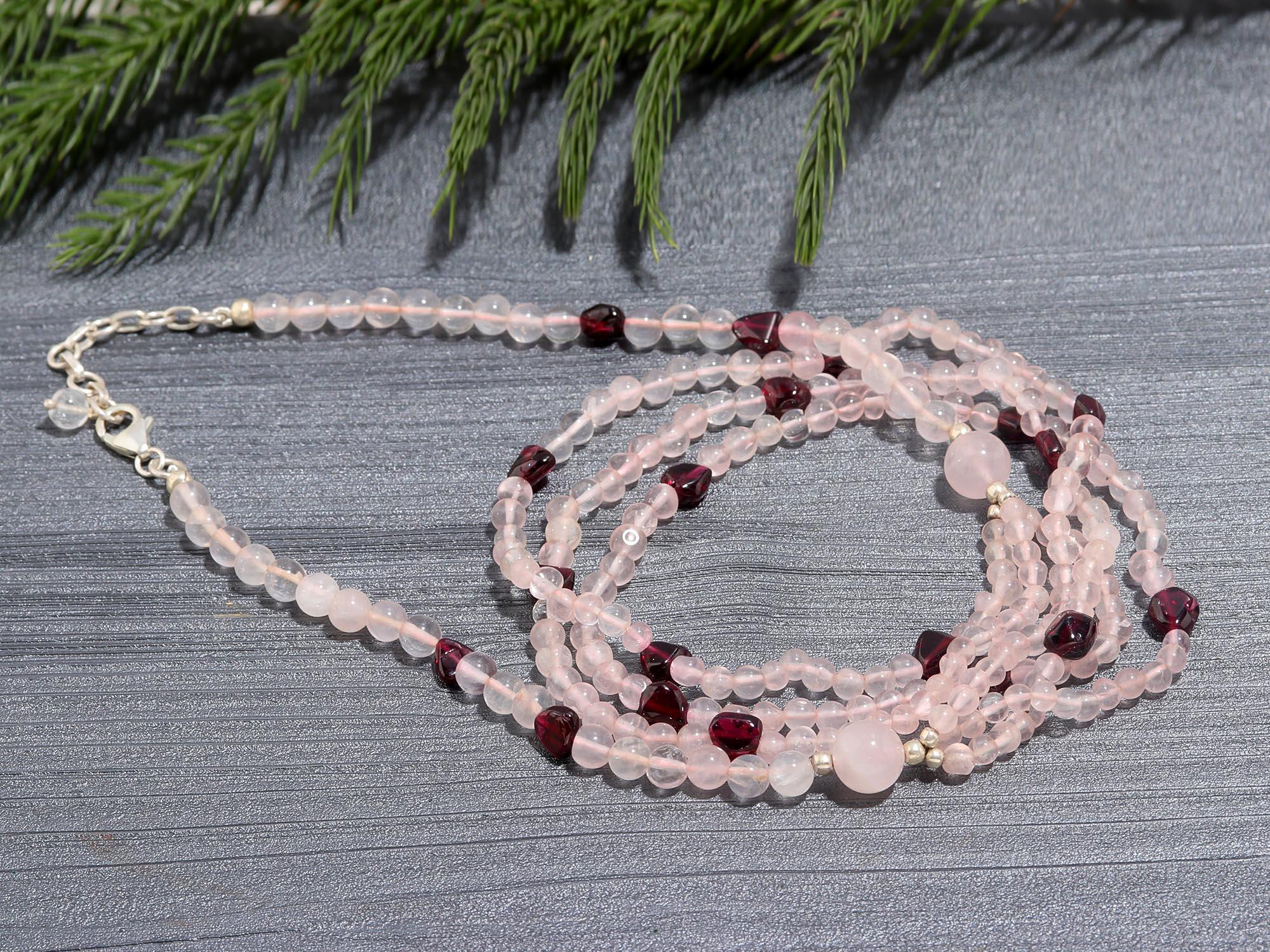 Natural Rose Quartz and Amethyst Sterling Silver Necklace