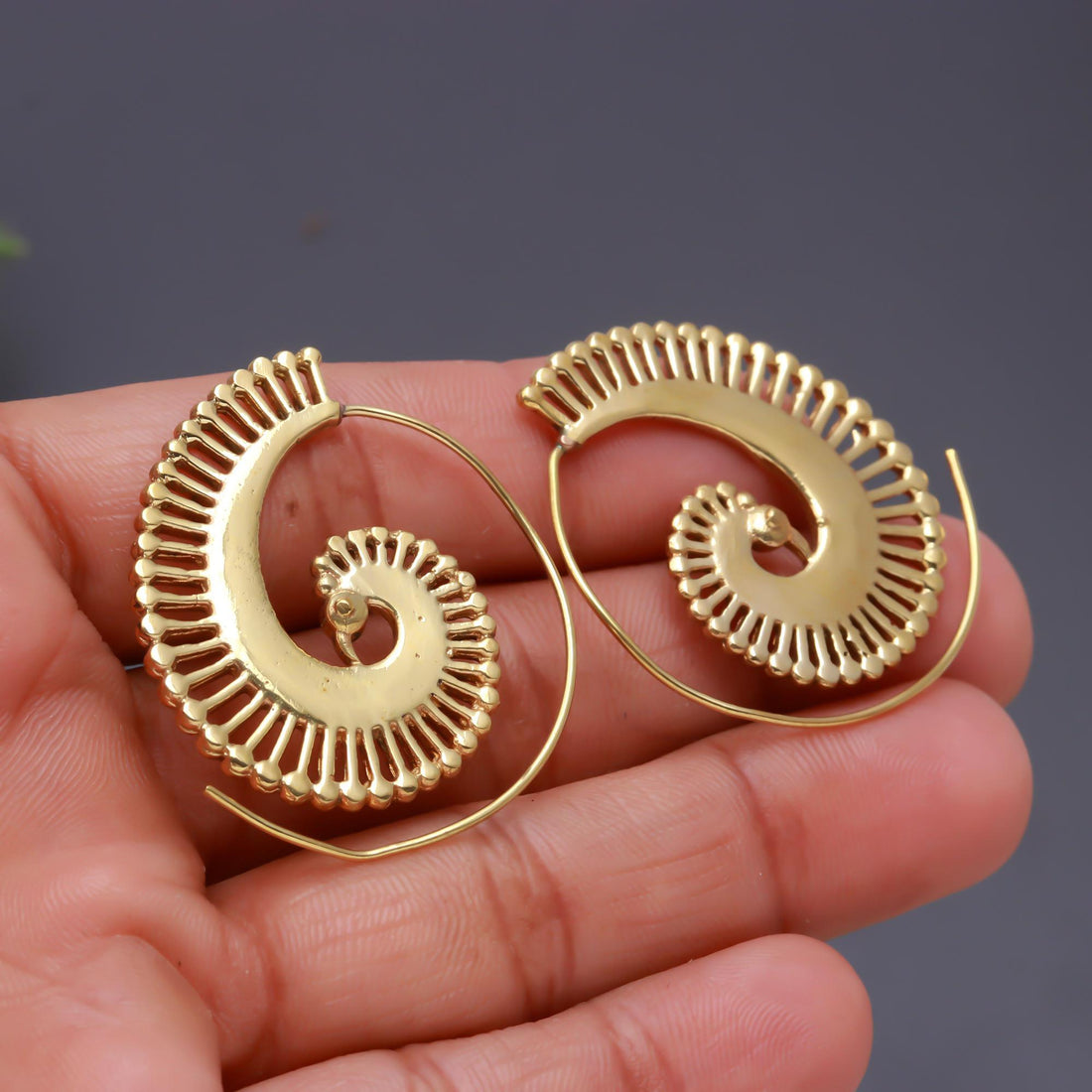 Swirl Peacock Brass Earrings