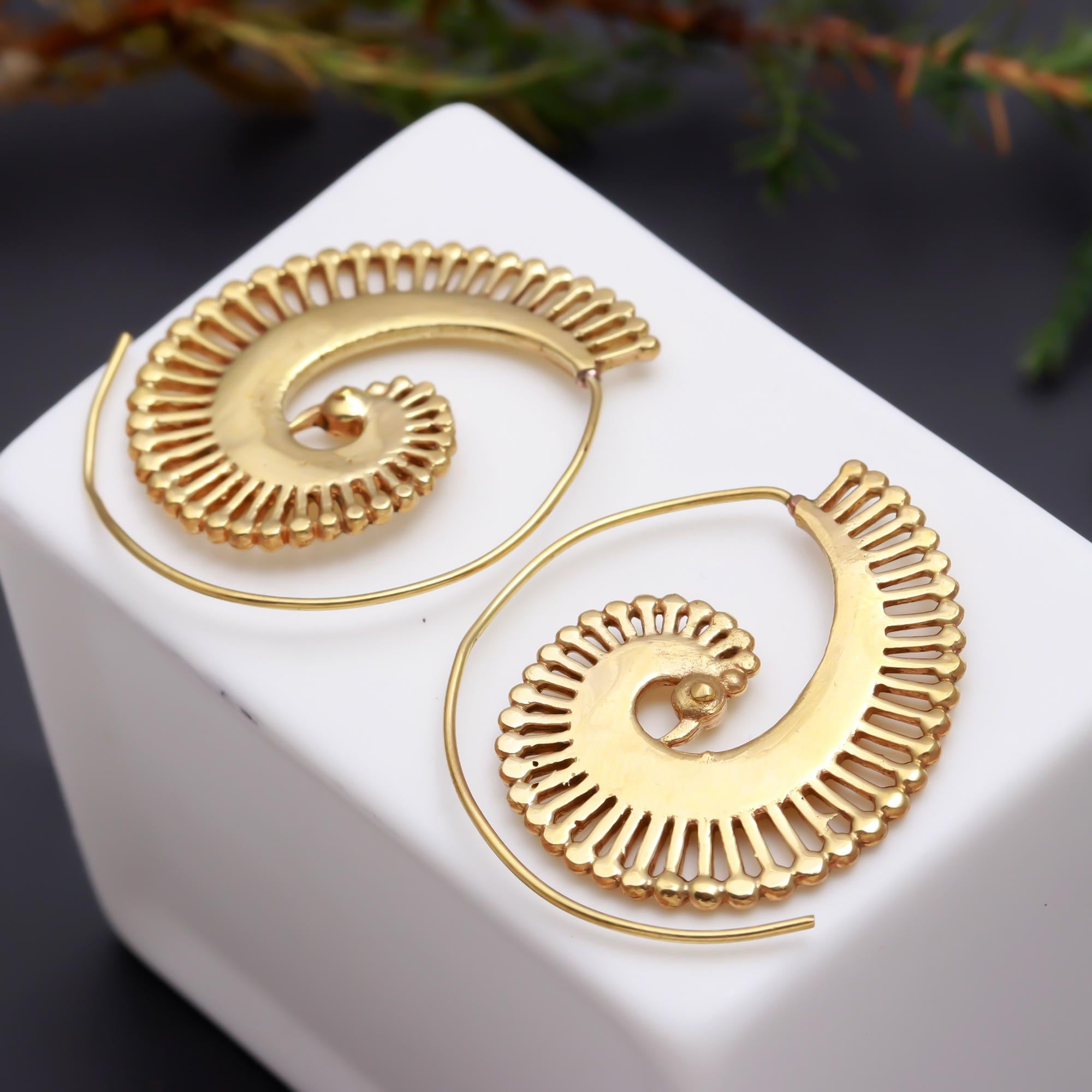 Swirl Peacock Brass Earrings