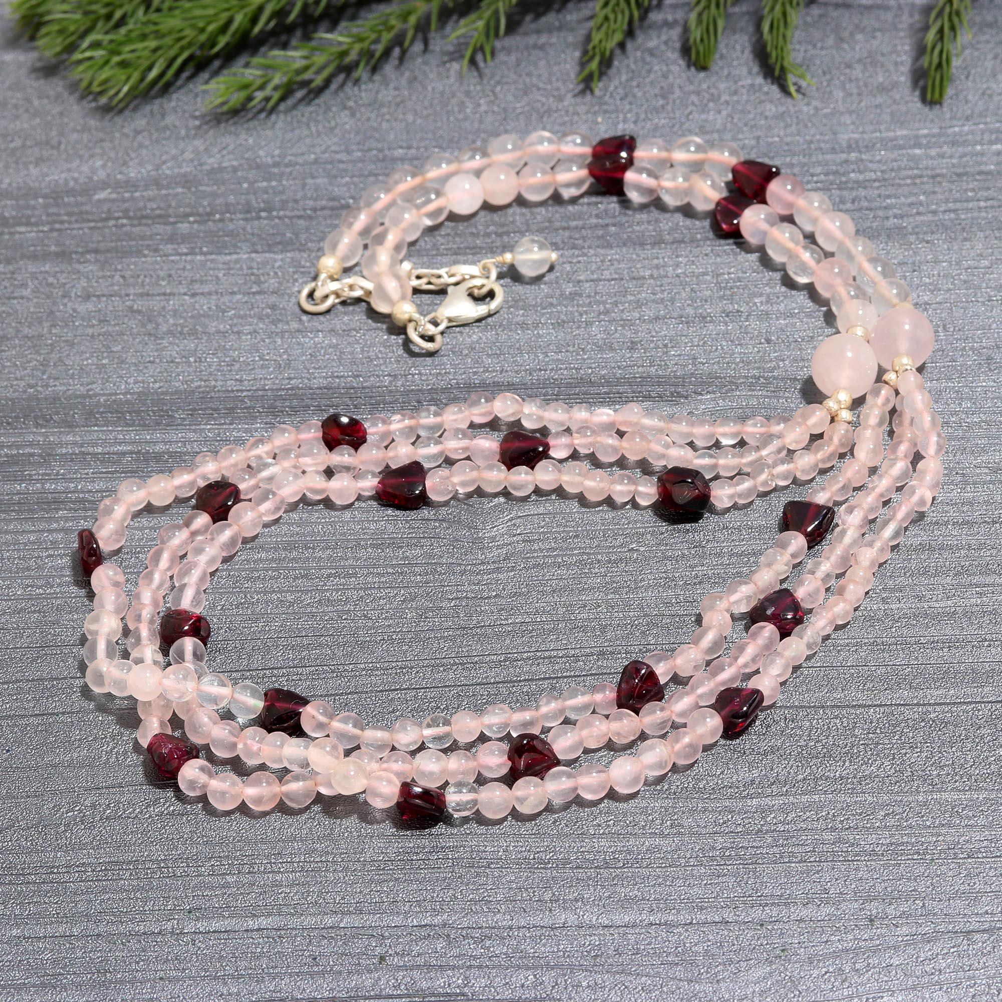 Natural Rose Quartz and Amethyst Sterling Silver Necklace