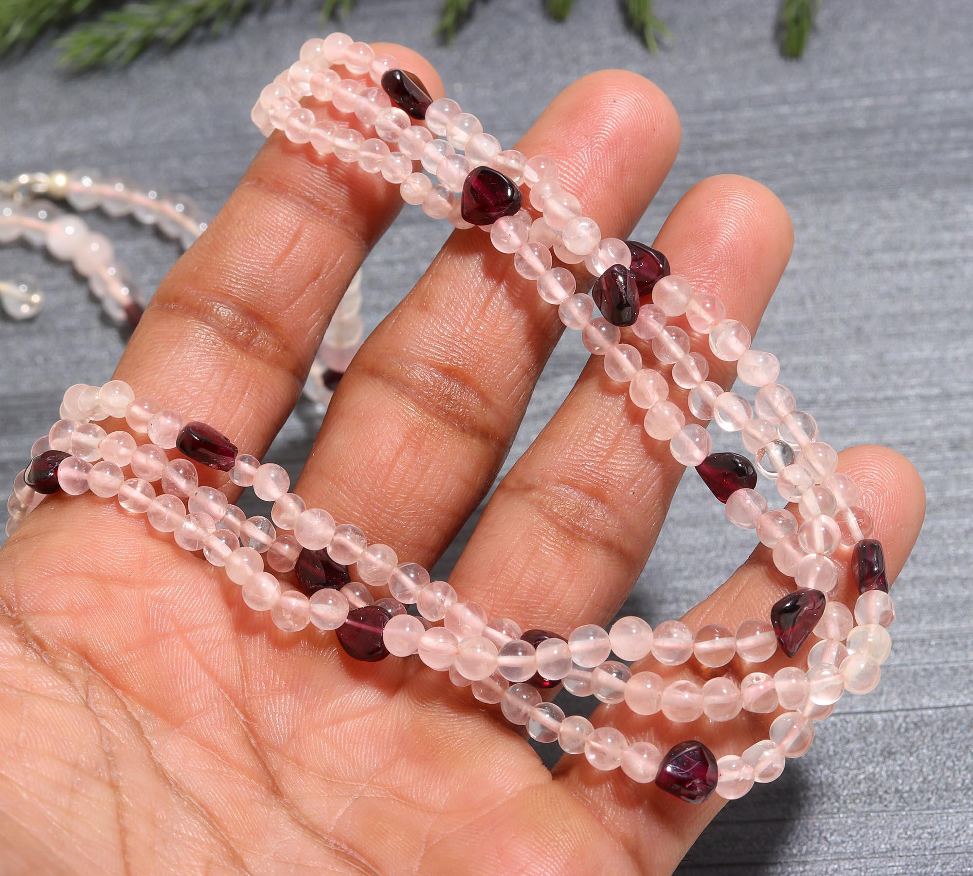 Natural Rose Quartz and Amethyst Sterling Silver Necklace