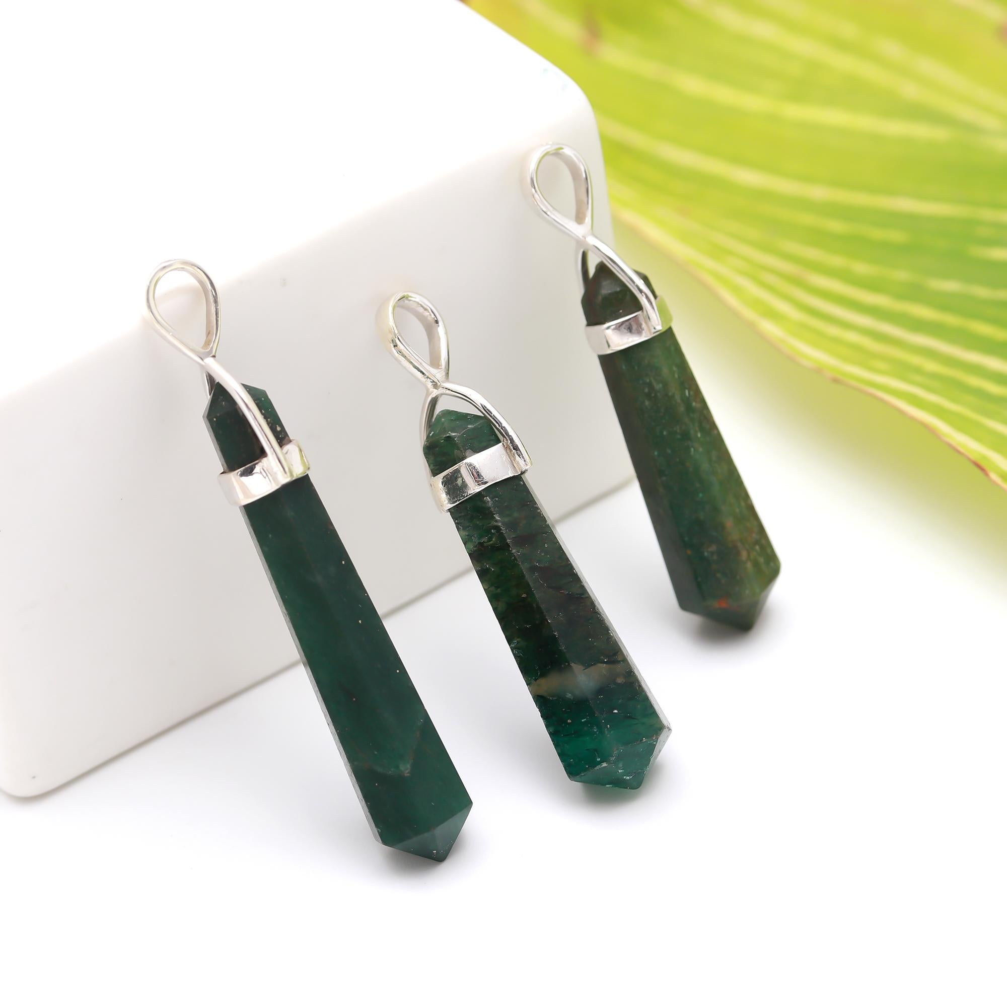 Genuine Green Aventurine Pendant in Solid Silver For Prosperity and Abundance