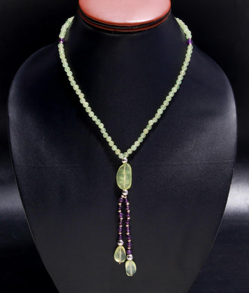 Genuine Amethyst and Prehnite Necklace with 925 Silver For Women