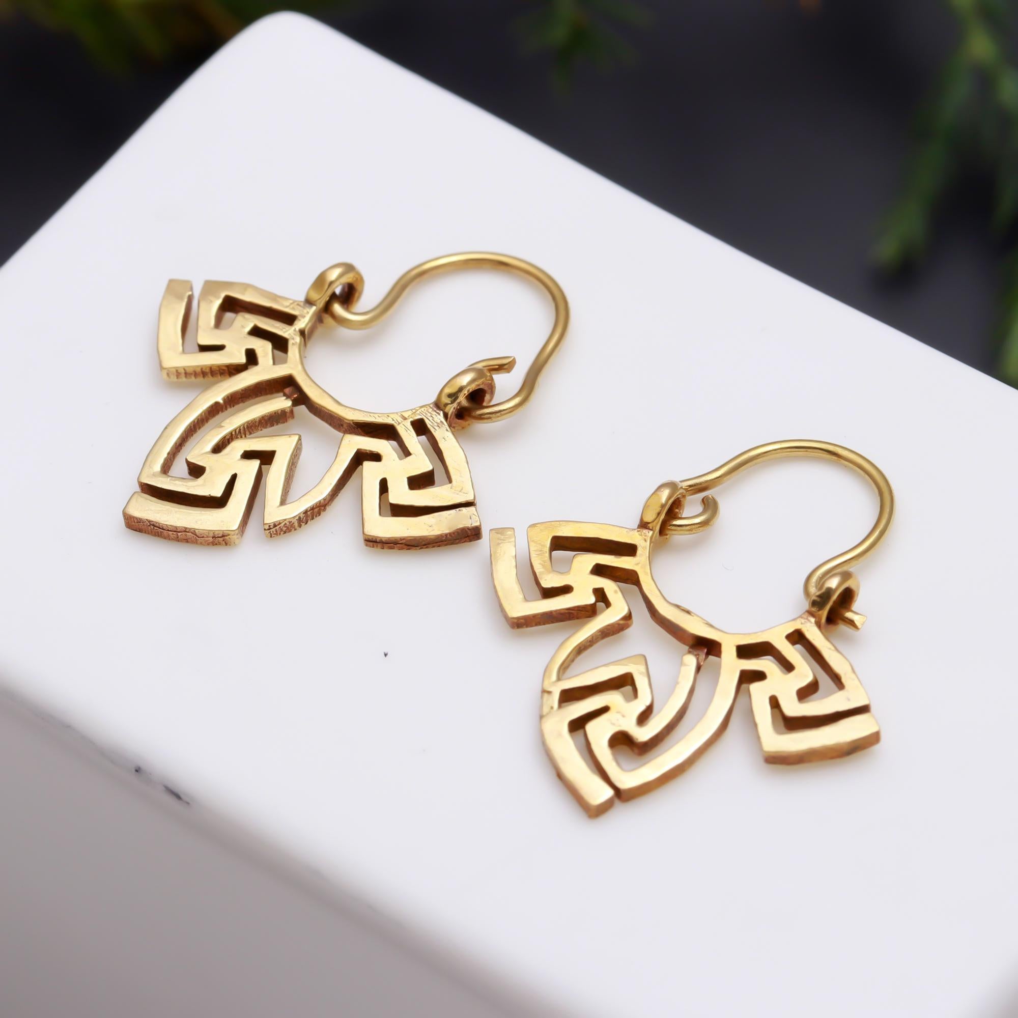 Swastik Brass Earrings