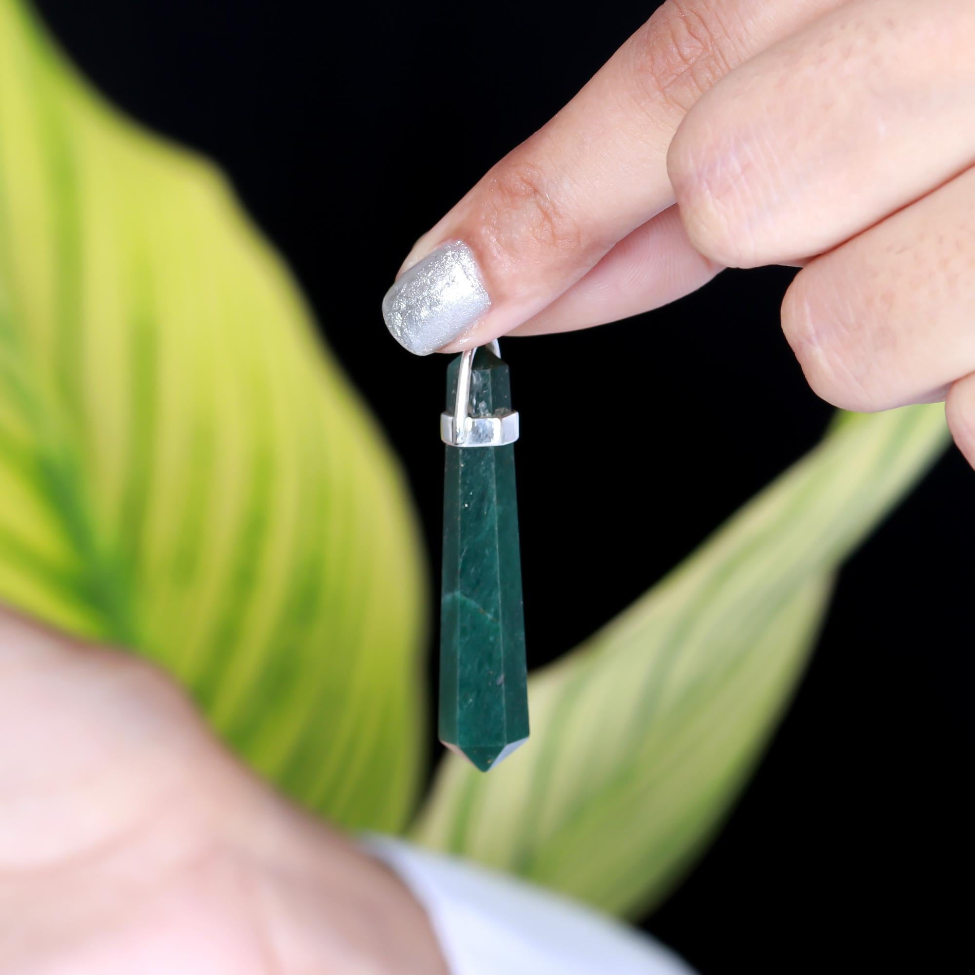 Genuine Green Aventurine Pendant in Solid Silver For Prosperity and Abundance