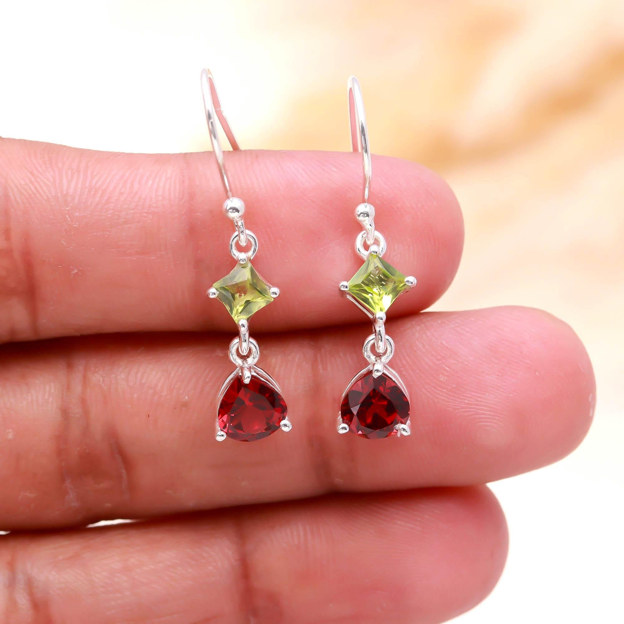 Earth’s Glow: Sterling Silver Earrings with Garnet & Peridot