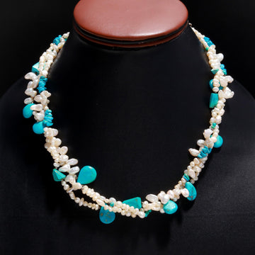 Timeless Turquoise and Freshwater Pearl Necklace with Sterling Silver Accents