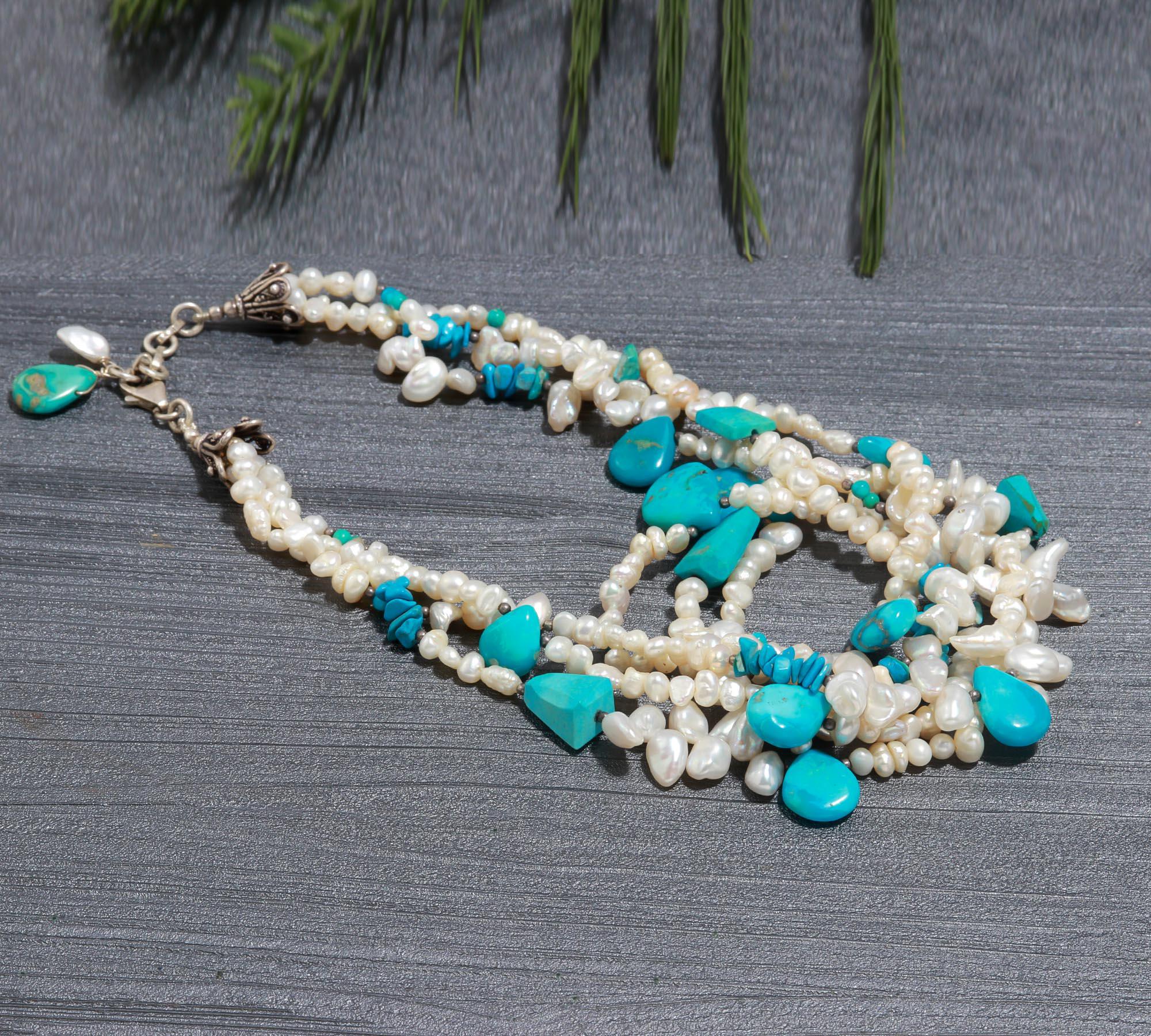 Timeless Turquoise and Freshwater Pearl Necklace with Sterling Silver Accents
