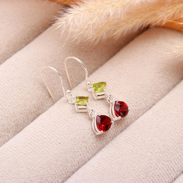 Earth’s Glow: Sterling Silver Earrings with Garnet & Peridot